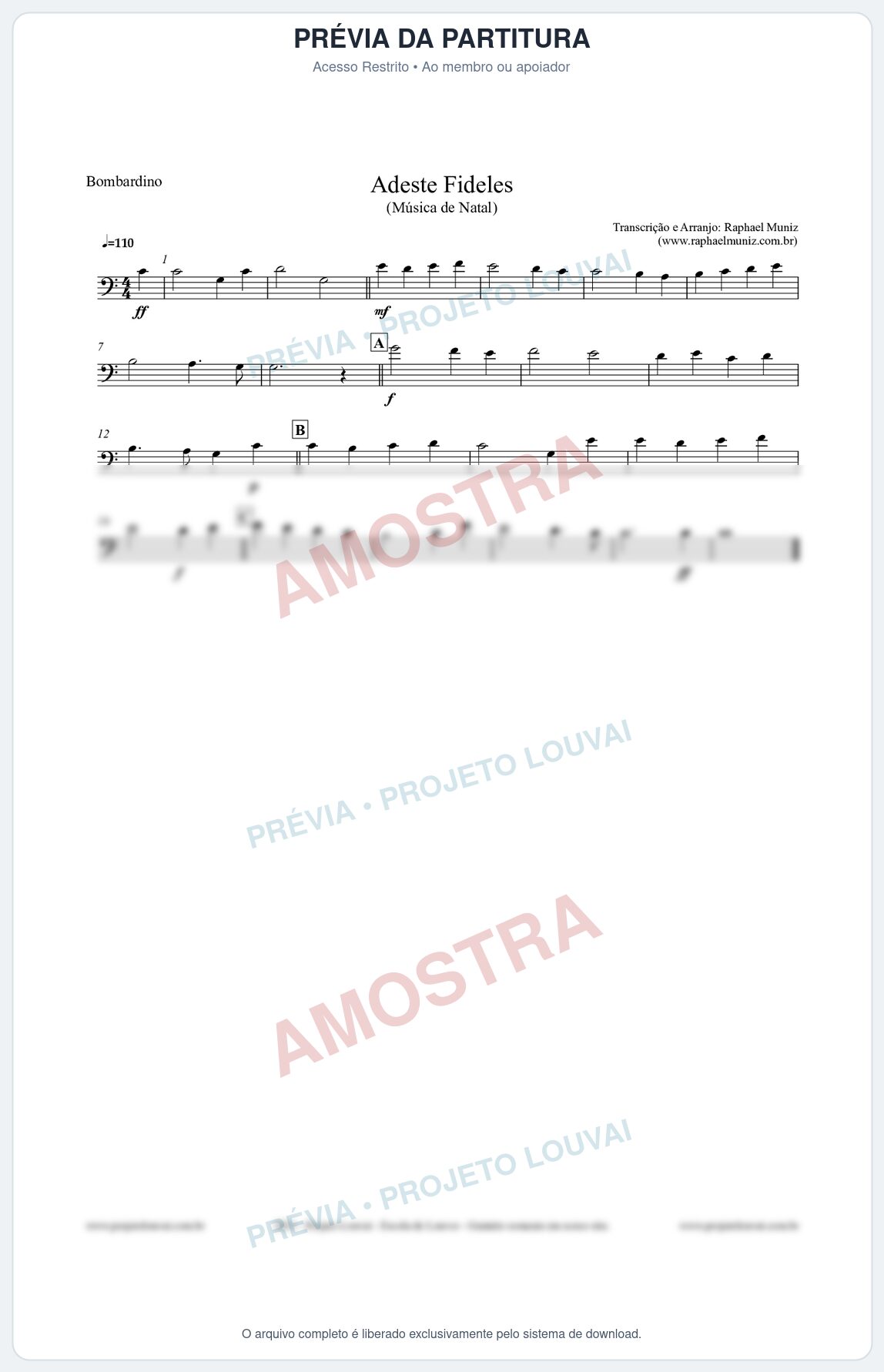 Prévia protegida da primeira página da partitura Partitura para Bombardino - Adeste Fideles - Músicas de Natal