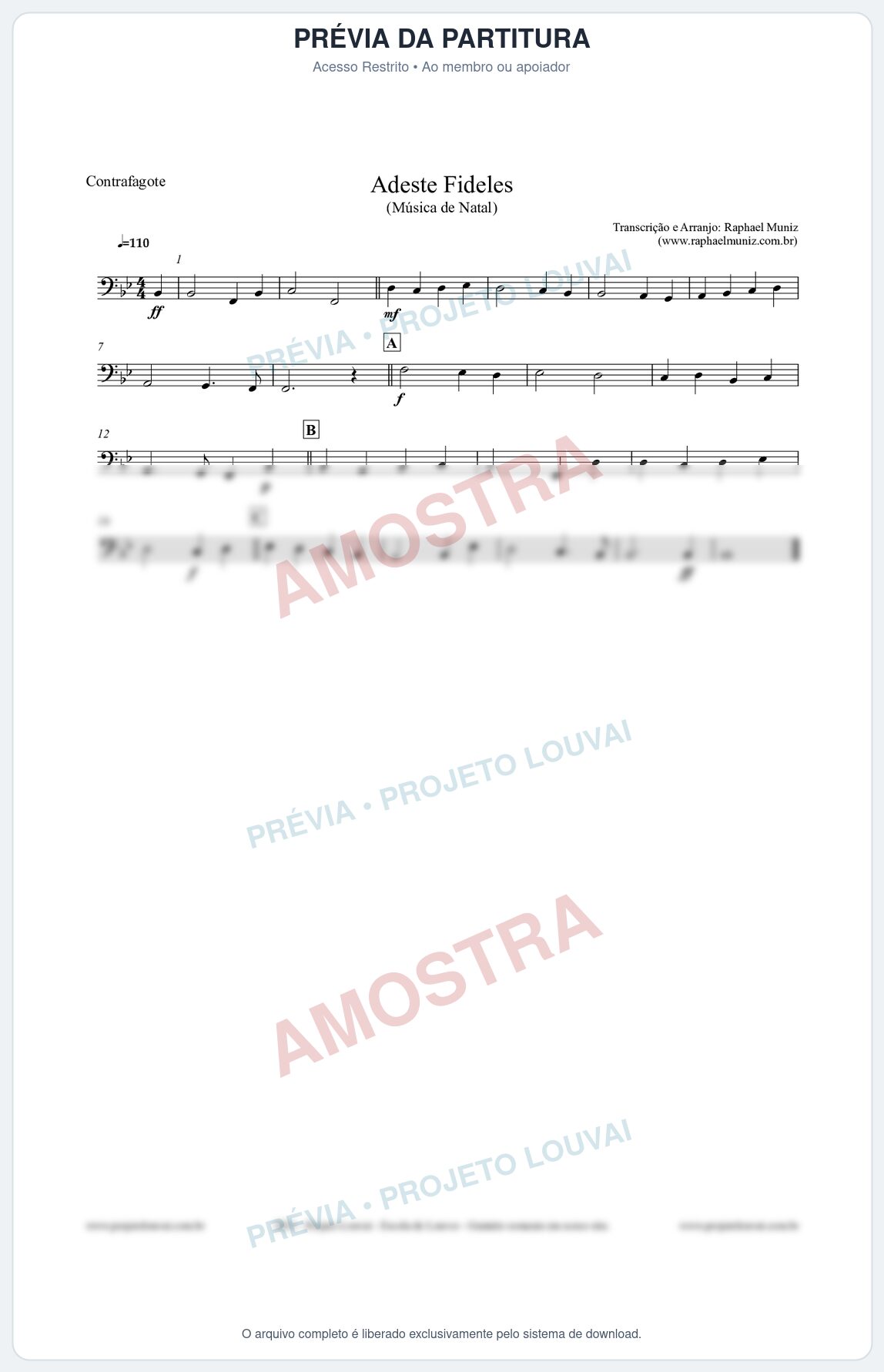 Prévia protegida da primeira página da partitura Partitura para Contrafagote - Adeste Fideles - Músicas de Natal