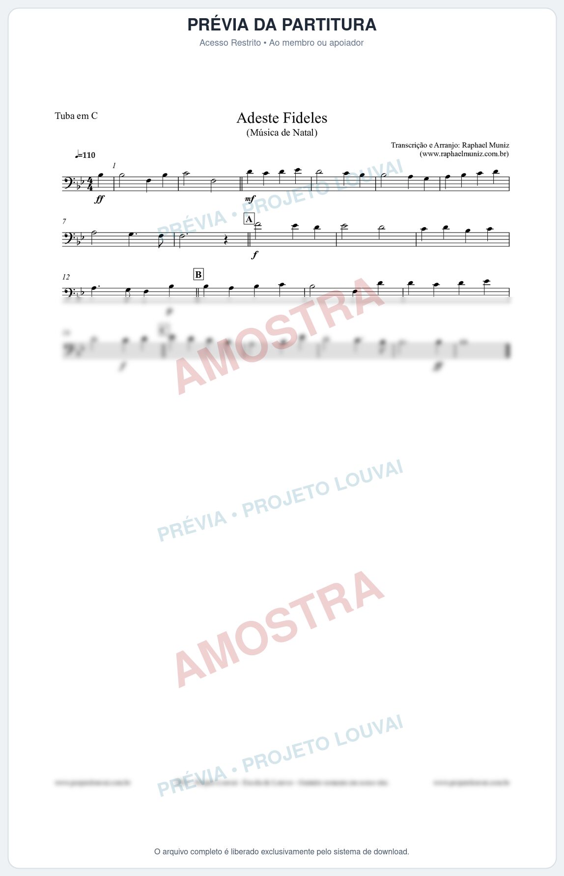 Prévia protegida da primeira página da partitura Partitura para Tuba em C - Adeste Fideles - Músicas de Natal