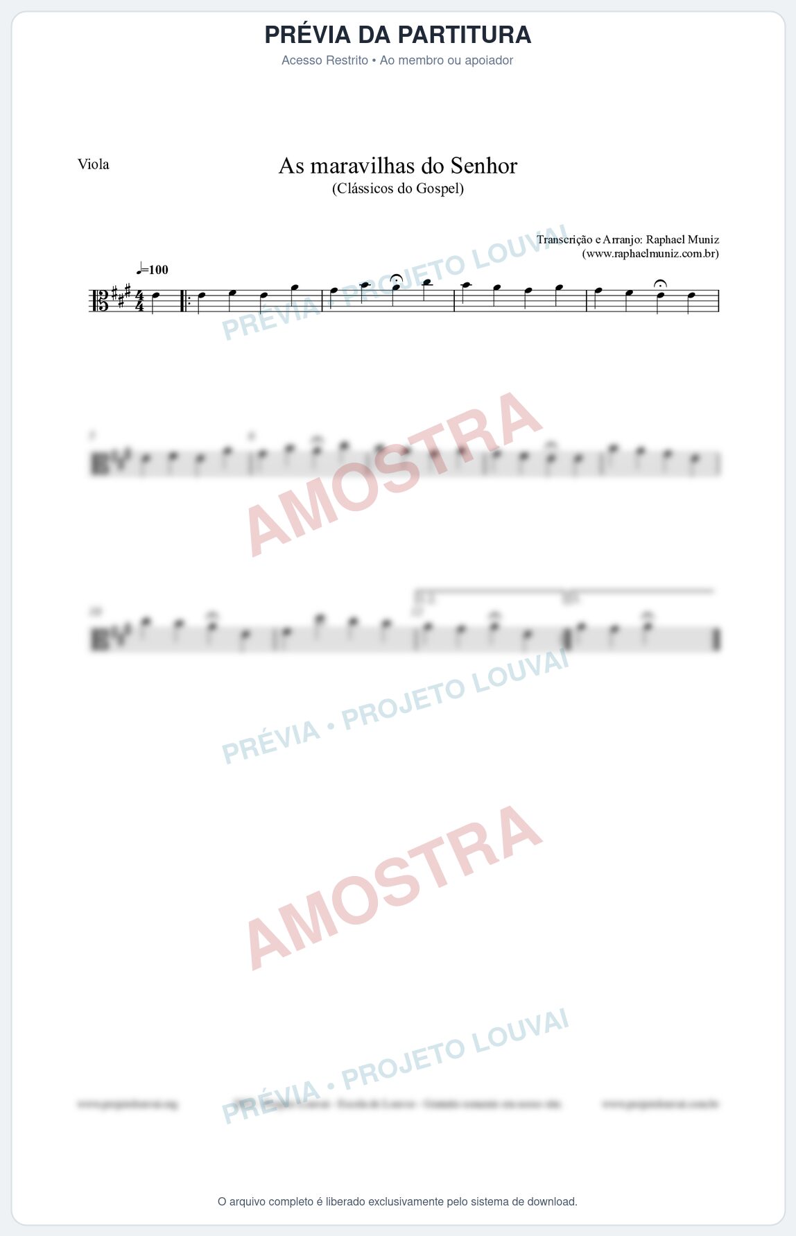 Prévia protegida da primeira página da partitura Partitura para Viola - As maravilhas do Senhor - Salmos e Hinos nº213 - Clássicos do Gospel