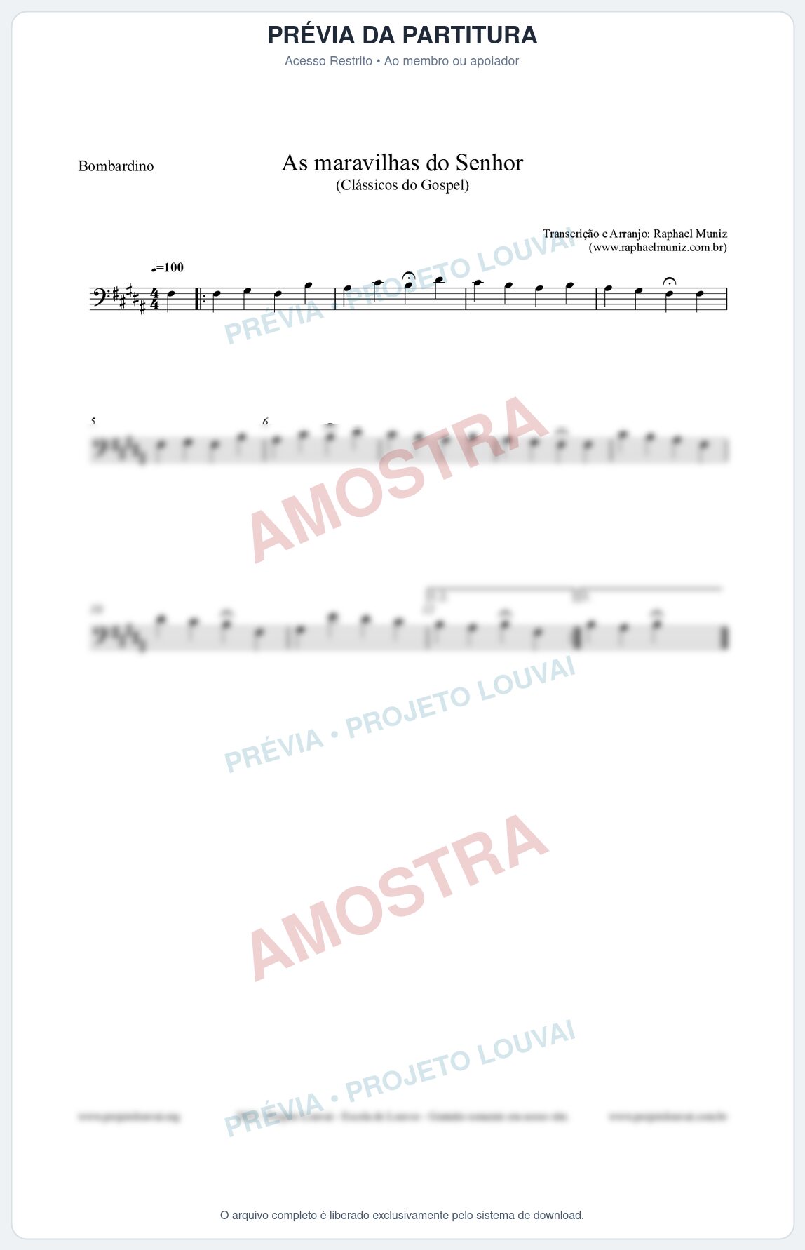 Prévia protegida da primeira página da partitura Partitura para Bombardino - As maravilhas do Senhor - Salmos e Hinos nº213 - Clássicos do Gospel
