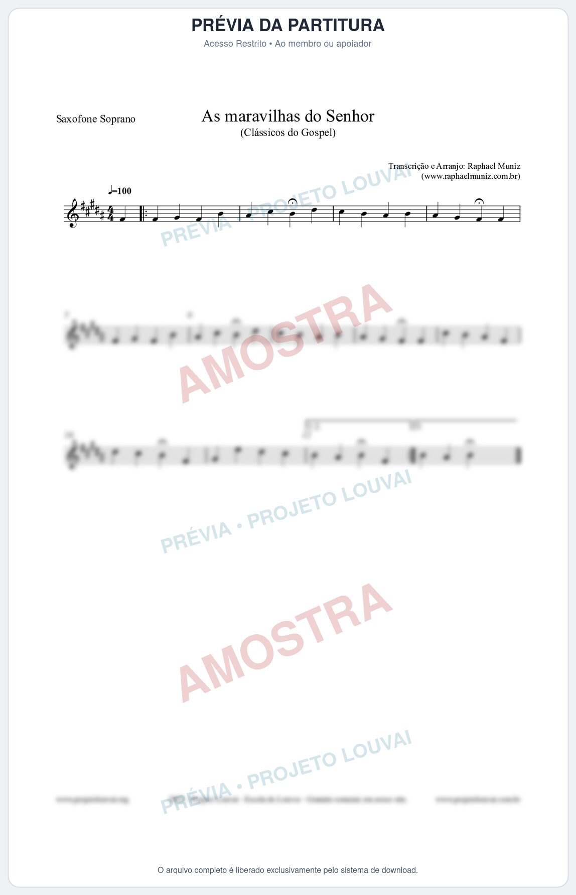 Prévia protegida da primeira página da partitura Partitura para Saxofone Soprano - As maravilhas do Senhor - Salmos e Hinos nº213 - Clássicos do Gospel