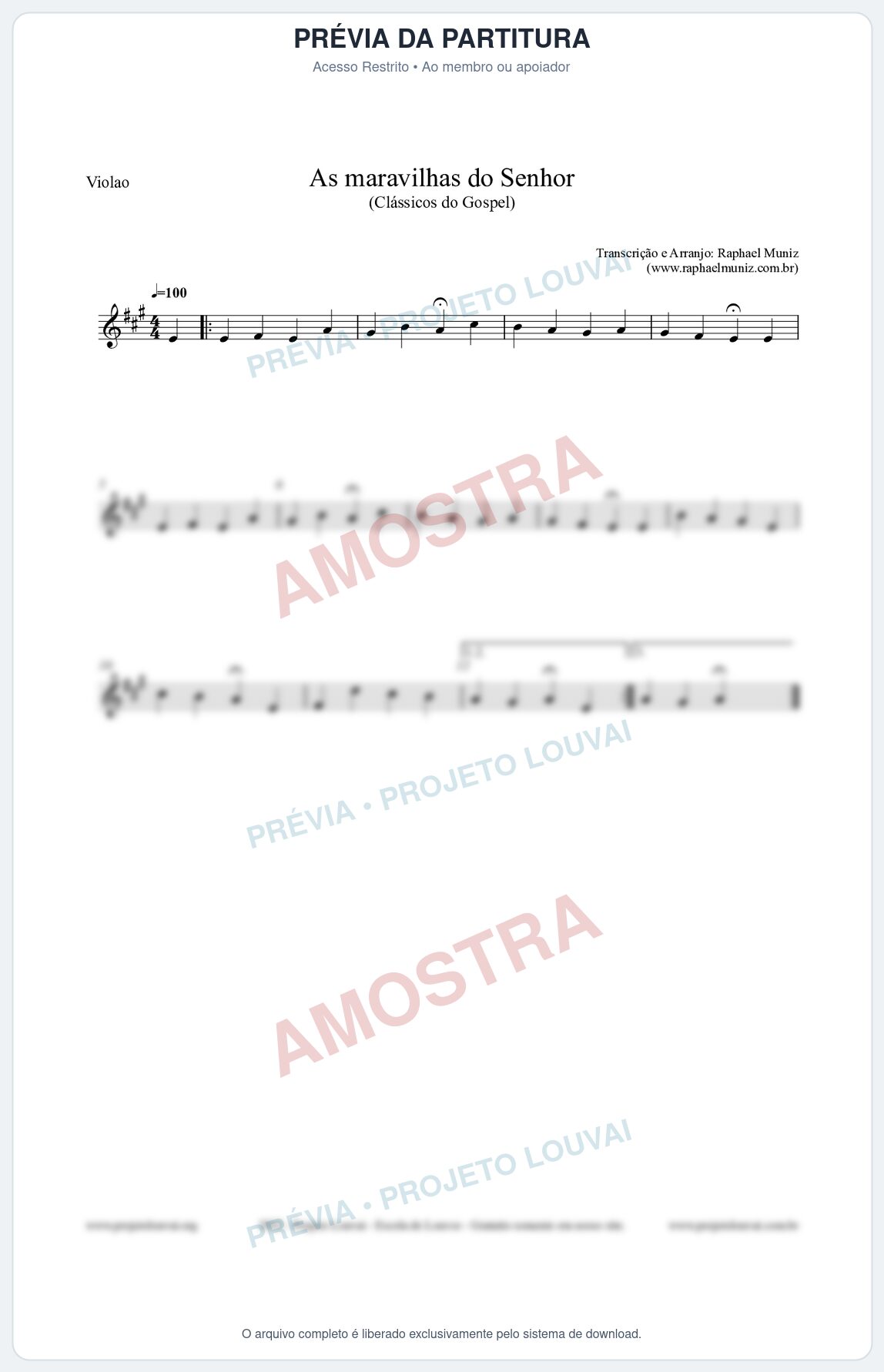 Prévia protegida da primeira página da partitura Partitura para Violão - As maravilhas do Senhor - Salmos e Hinos nº213 - Clássicos do Gospel