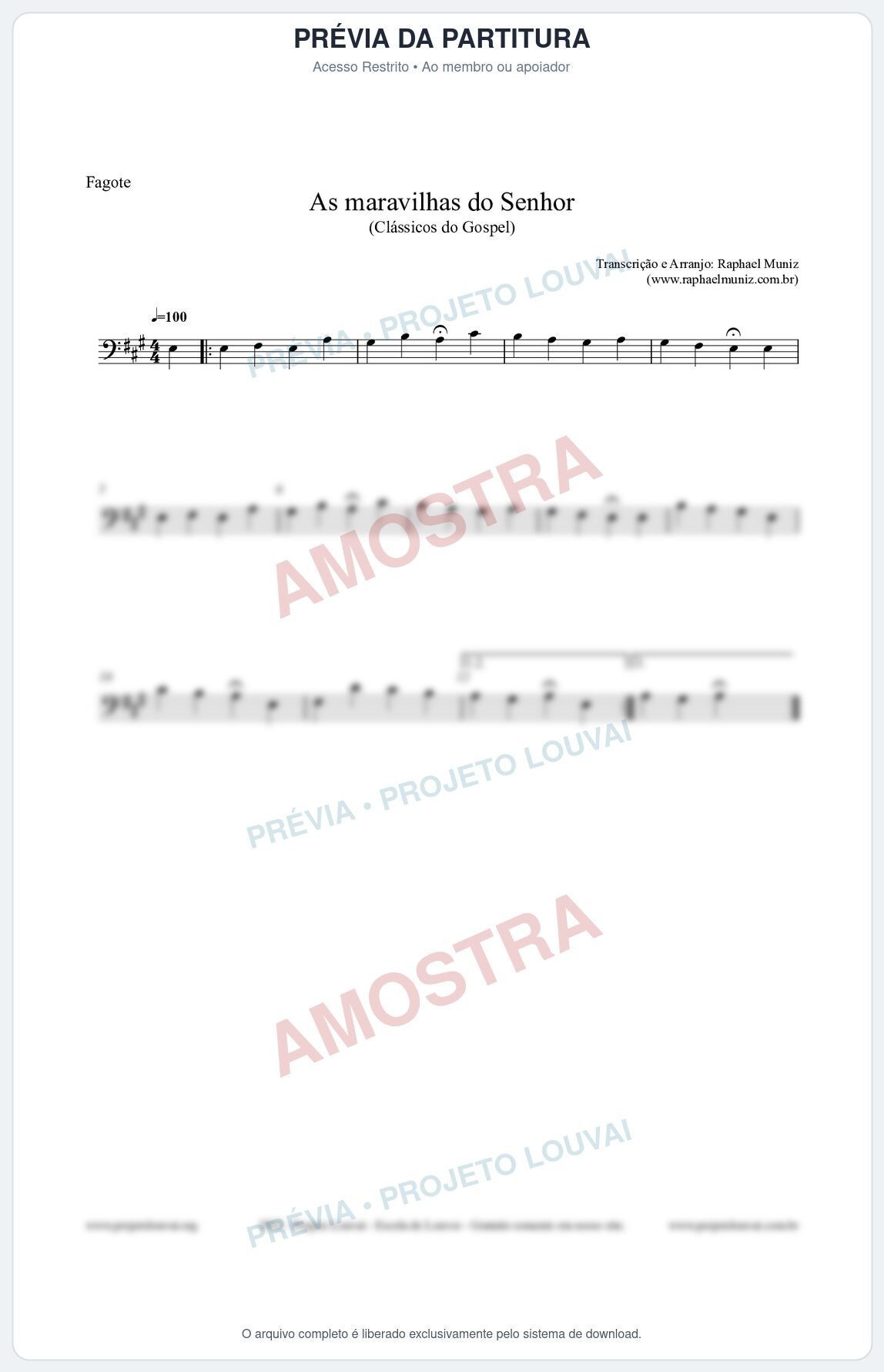 Prévia protegida da primeira página da partitura Partitura para Fagote - As maravilhas do Senhor - Salmos e Hinos nº213 - Clássicos do Gospel