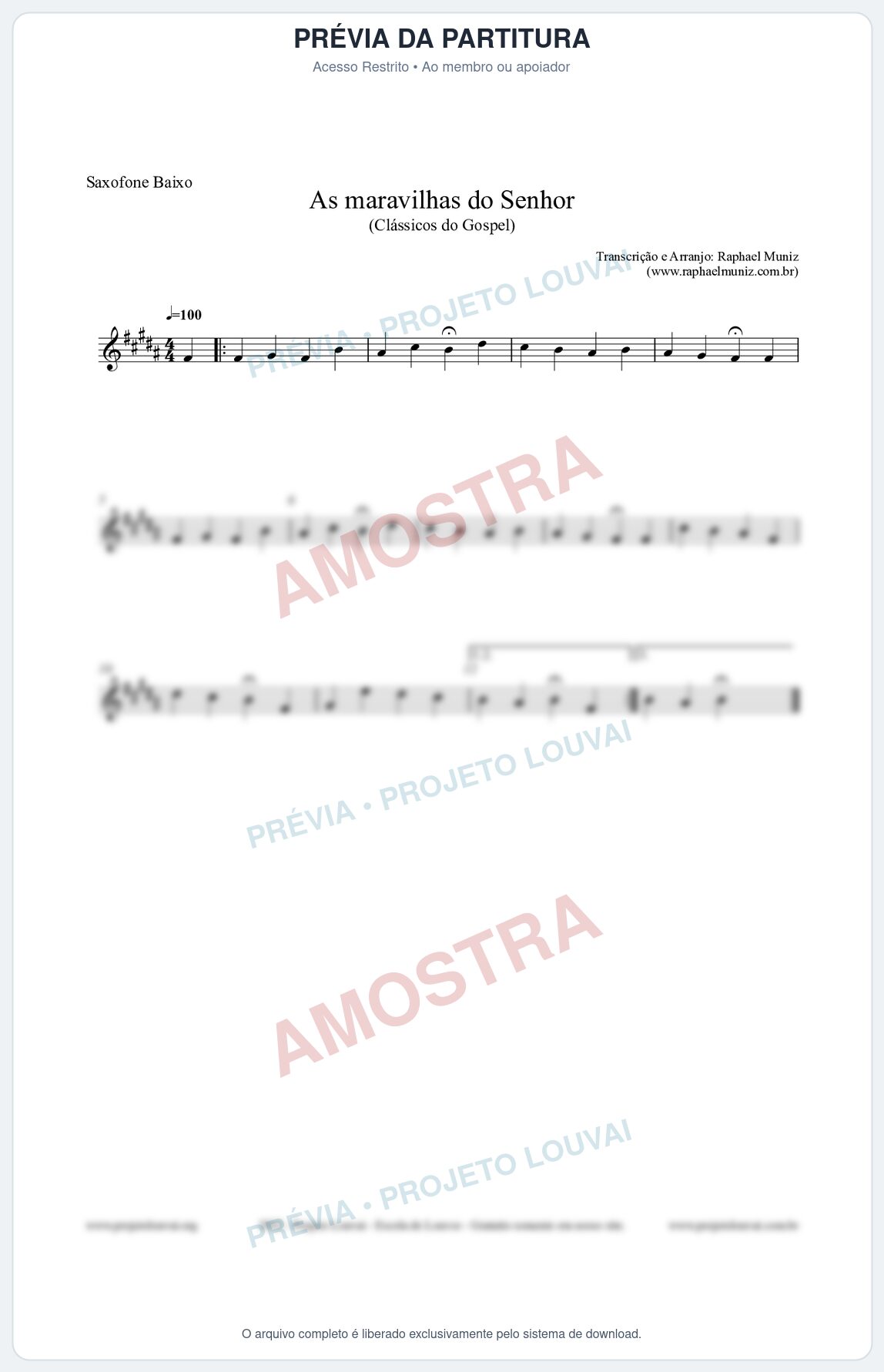 Prévia protegida da primeira página da partitura Partitura para Saxofone Baixo - As maravilhas do Senhor - Salmos e Hinos nº213 - Clássicos do Gospel