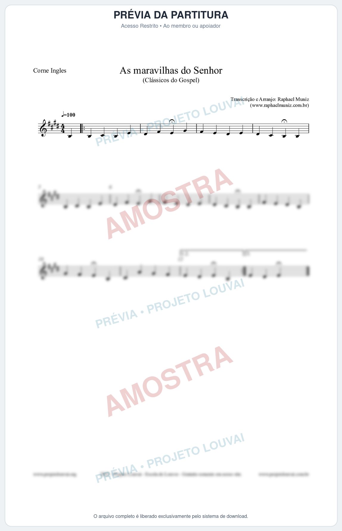 Prévia protegida da primeira página da partitura Partitura para Corne Inglês - As maravilhas do Senhor - Salmos e Hinos nº213 - Clássicos do Gospel