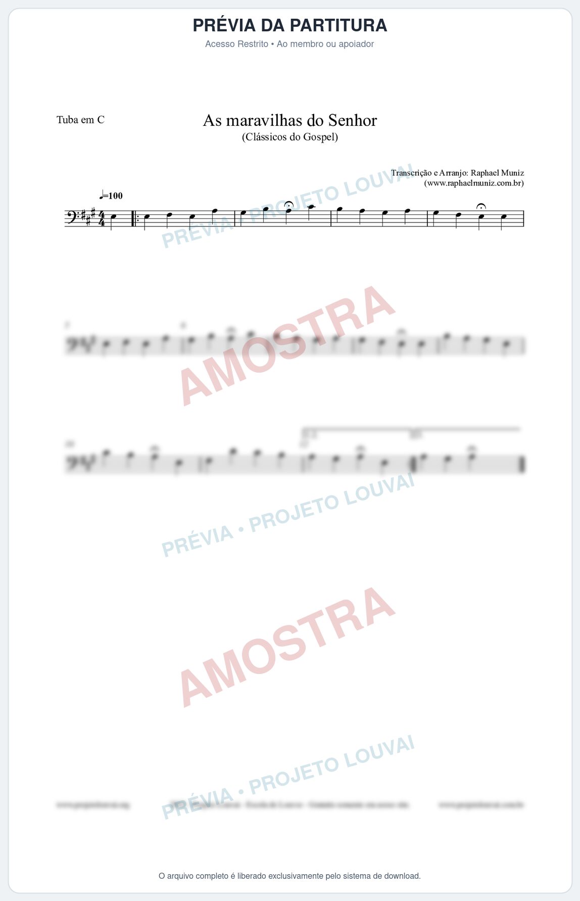 Prévia protegida da primeira página da partitura Partitura para Tuba em C - As maravilhas do Senhor - Salmos e Hinos nº213 - Clássicos do Gospel
