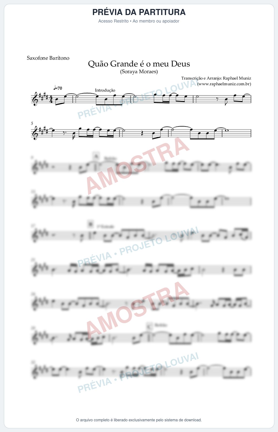 Prévia protegida da primeira página da partitura Partitura para Sax Barítono - Quão Grande é o Meu Deus - Soraya Moraes
