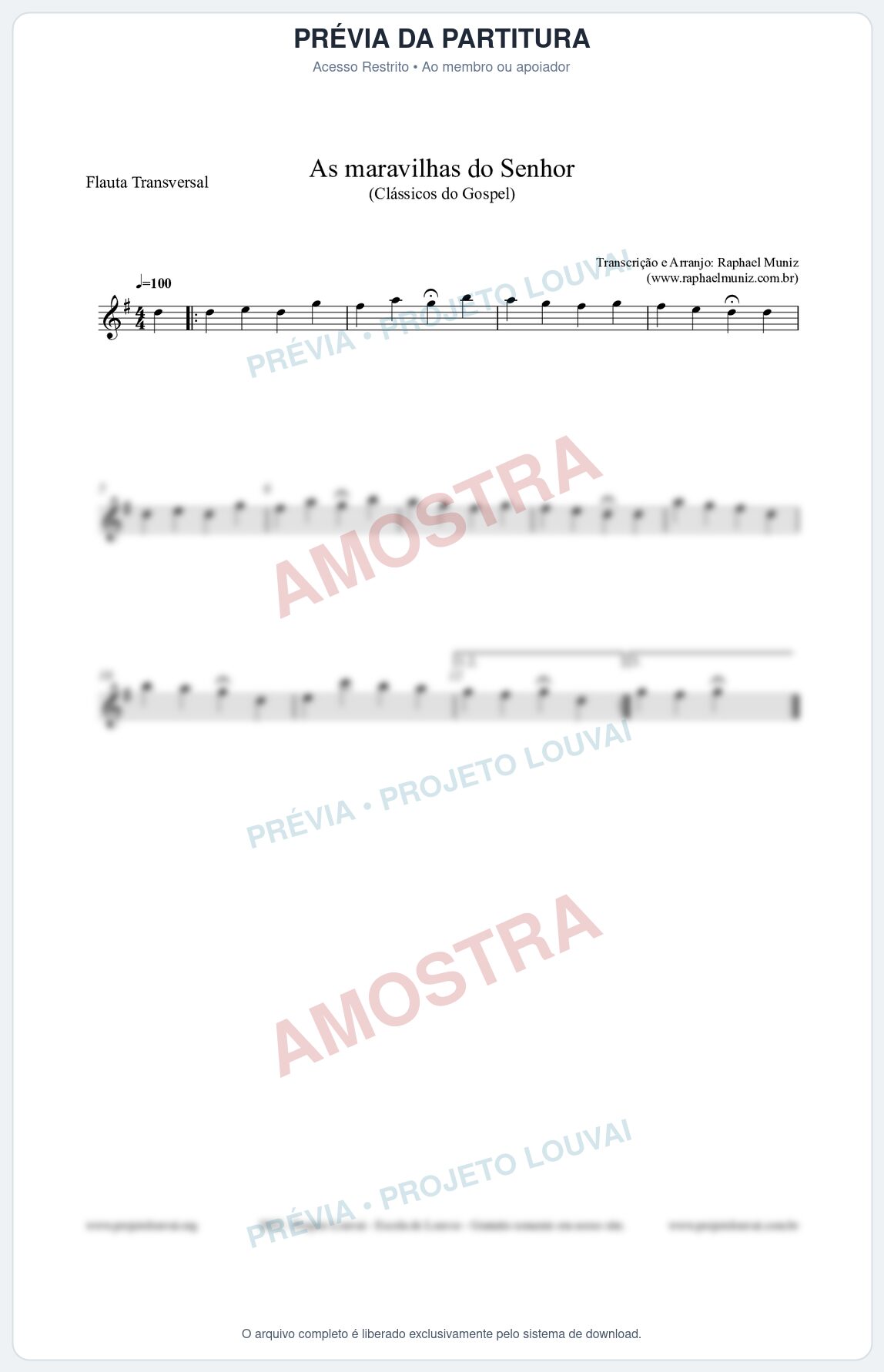 Prévia protegida da primeira página da partitura Partitura para Flauta Transversal - As maravilhas do Senhor - Salmos e Hinos nº213 - Clássicos do Gospel
