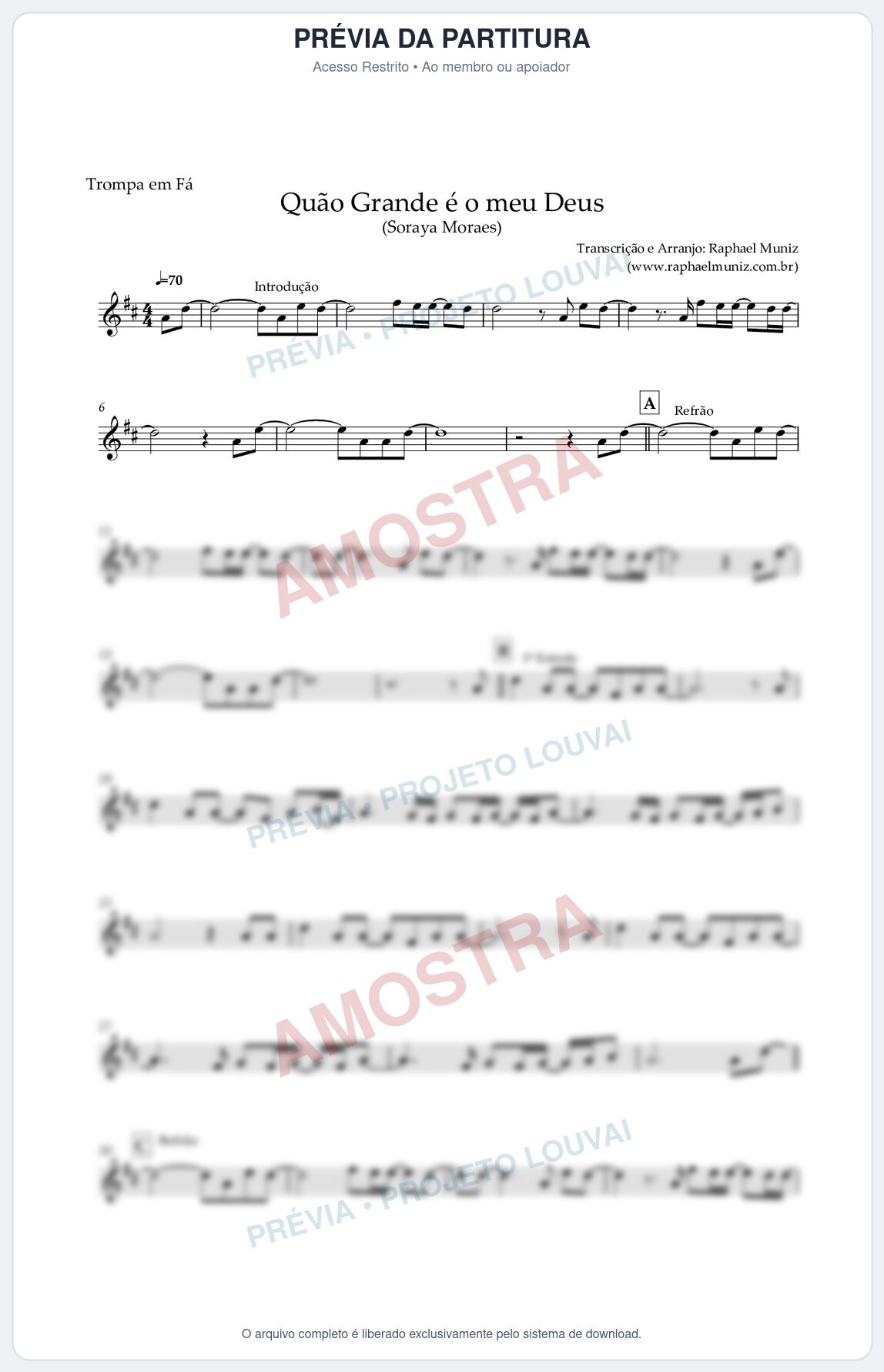 Prévia protegida da primeira página da partitura Partitura para Trompa em Fá - Quão Grande é o Meu Deus - Soraya Moraes