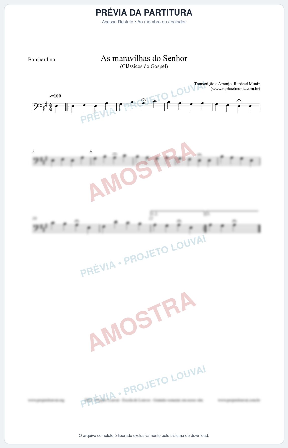 Prévia protegida da primeira página da partitura Partitura para Bombardino - As maravilhas do Senhor - Salmos e Hinos nº213 - Clássicos do Gospel