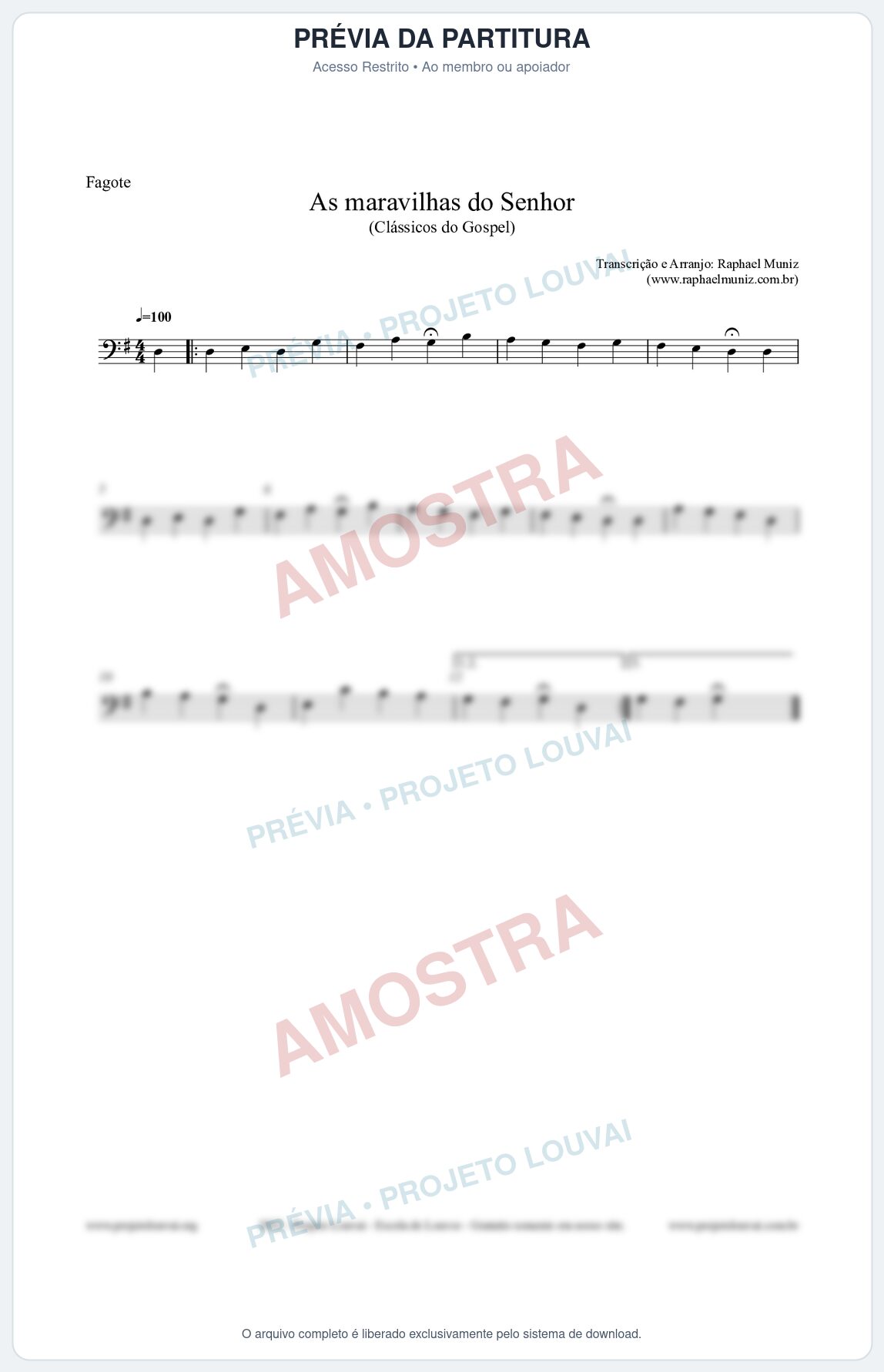 Prévia protegida da primeira página da partitura Partitura para Fagote - As maravilhas do Senhor - Salmos e Hinos nº213 - Clássicos do Gospel