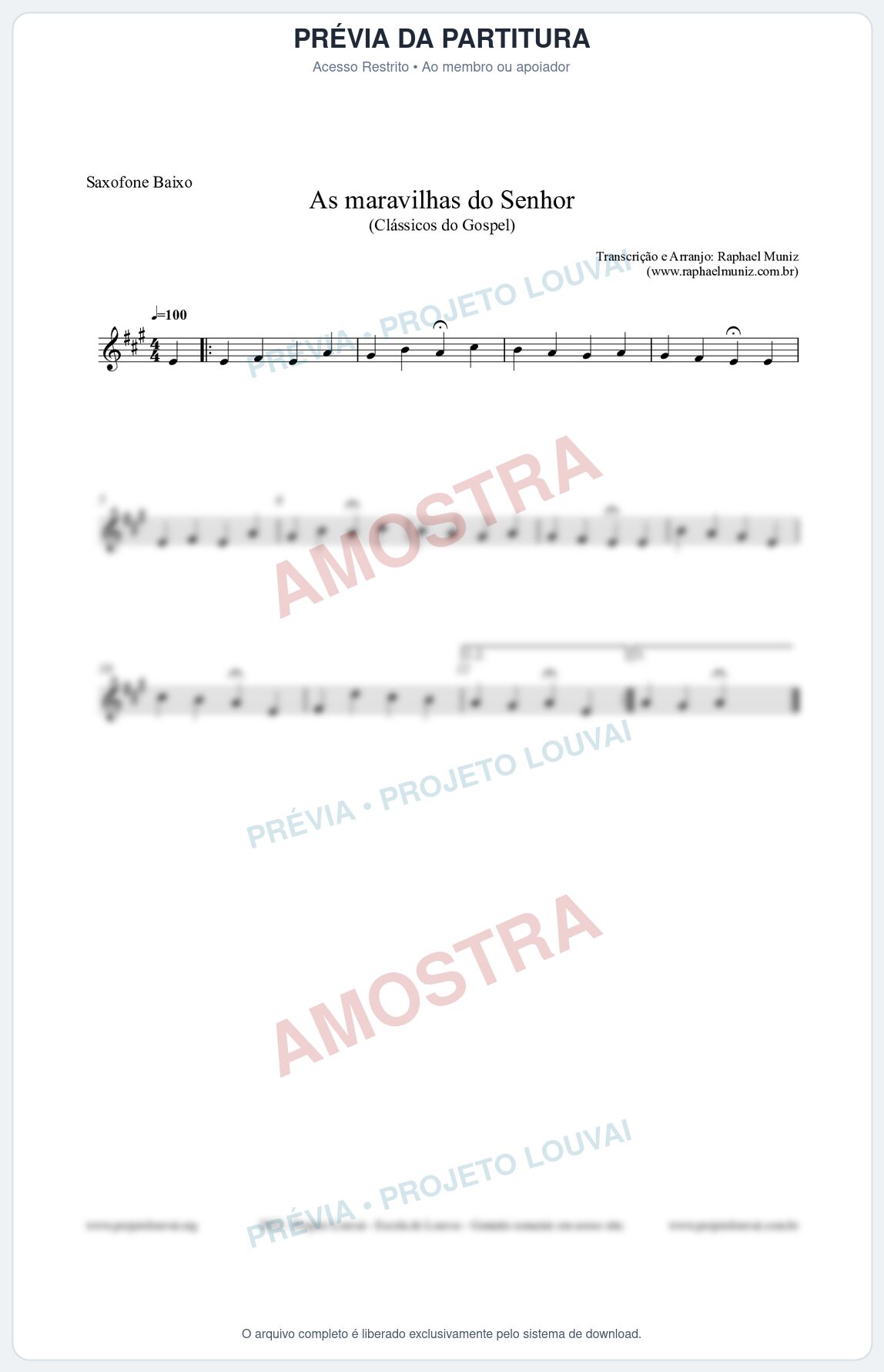 Prévia protegida da primeira página da partitura Partitura para Saxofone Baixo - As maravilhas do Senhor - Salmos e Hinos nº213 - Clássicos do Gospel