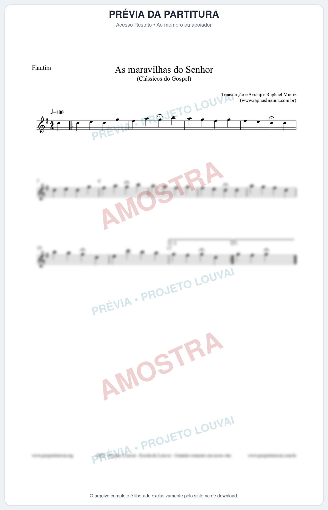 Prévia protegida da primeira página da partitura Partitura para Flautim - As maravilhas do Senhor - Salmos e Hinos nº213 - Clássicos do Gospel