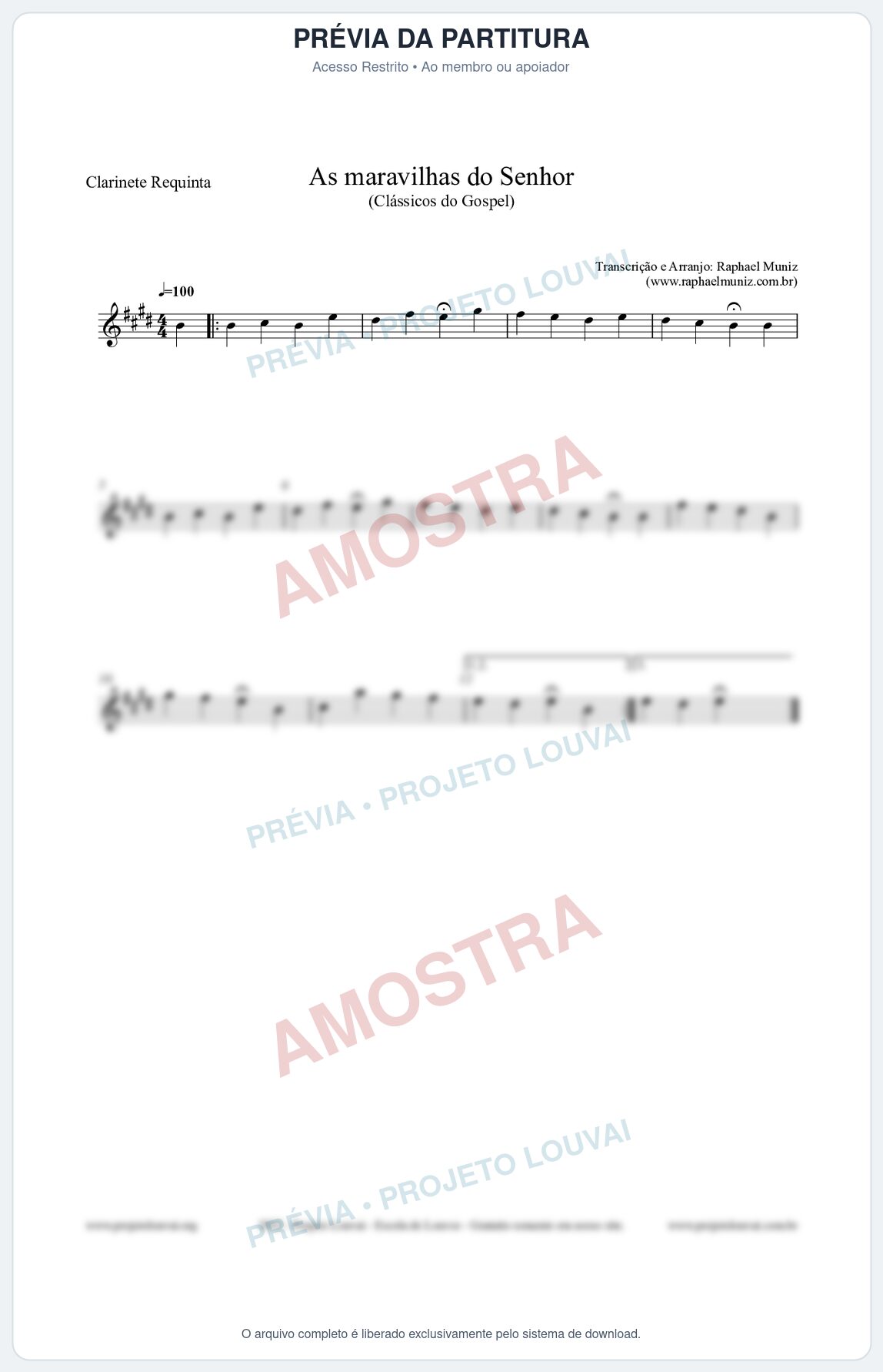 Prévia protegida da primeira página da partitura Partitura para Clarinete Requinta - As maravilhas do Senhor - Salmos e Hinos nº213 - Clássicos do Gospel