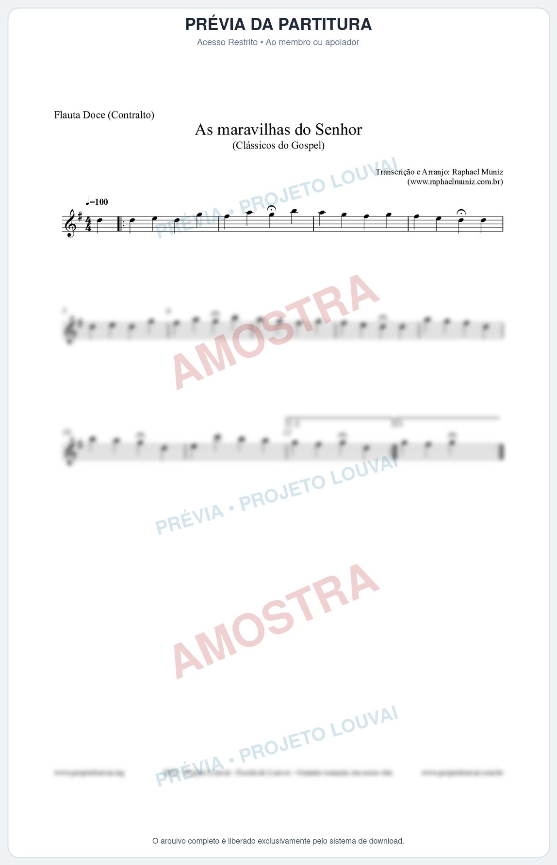 Prévia protegida da primeira página da partitura Partitura para Flauta Doce (Contralto) - As maravilhas do Senhor - Salmos e Hinos nº213 - Clássicos do Gospel