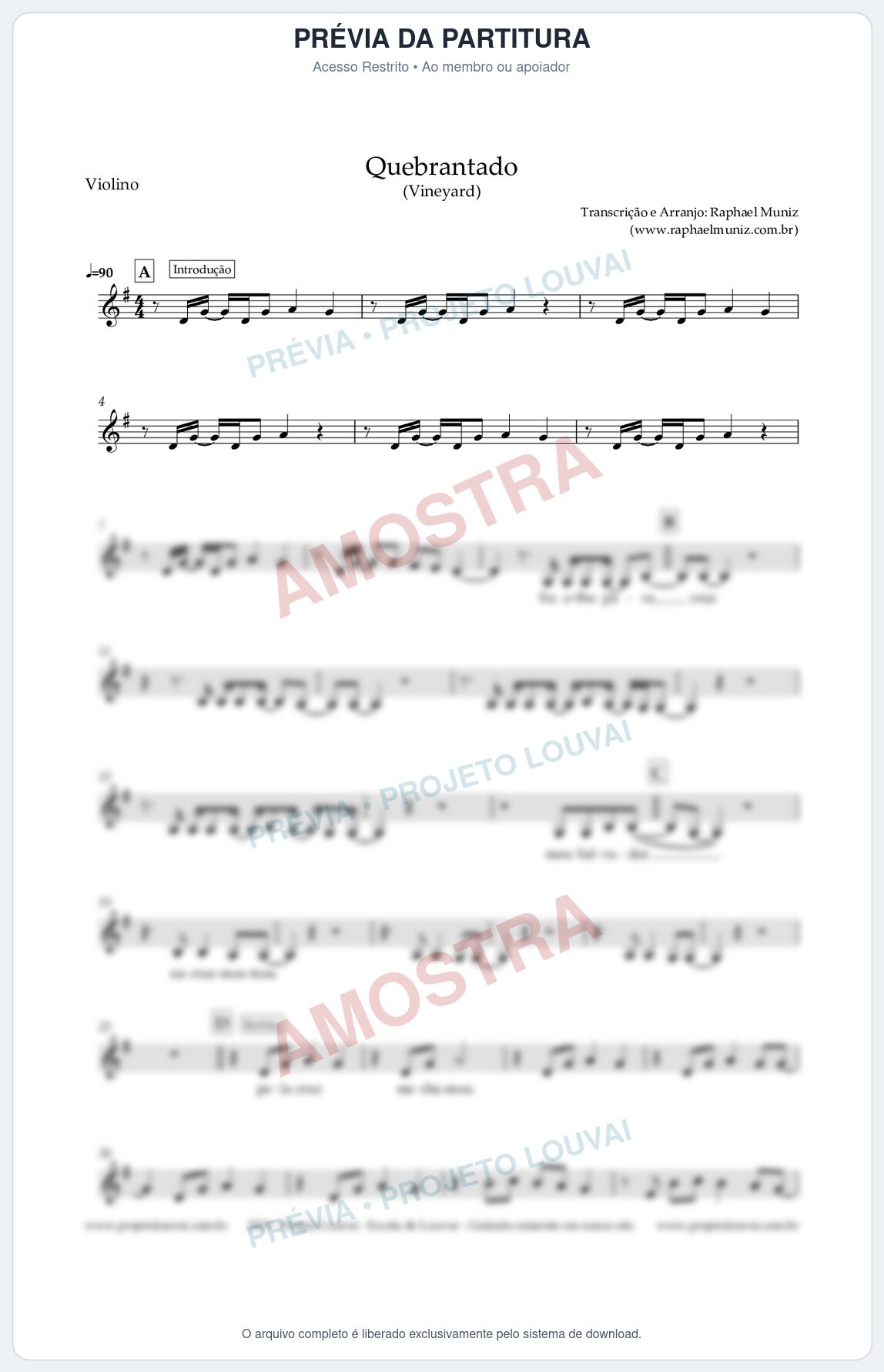Prévia protegida da primeira página da partitura Partitura para Violino - Quebrantado - Vineyard