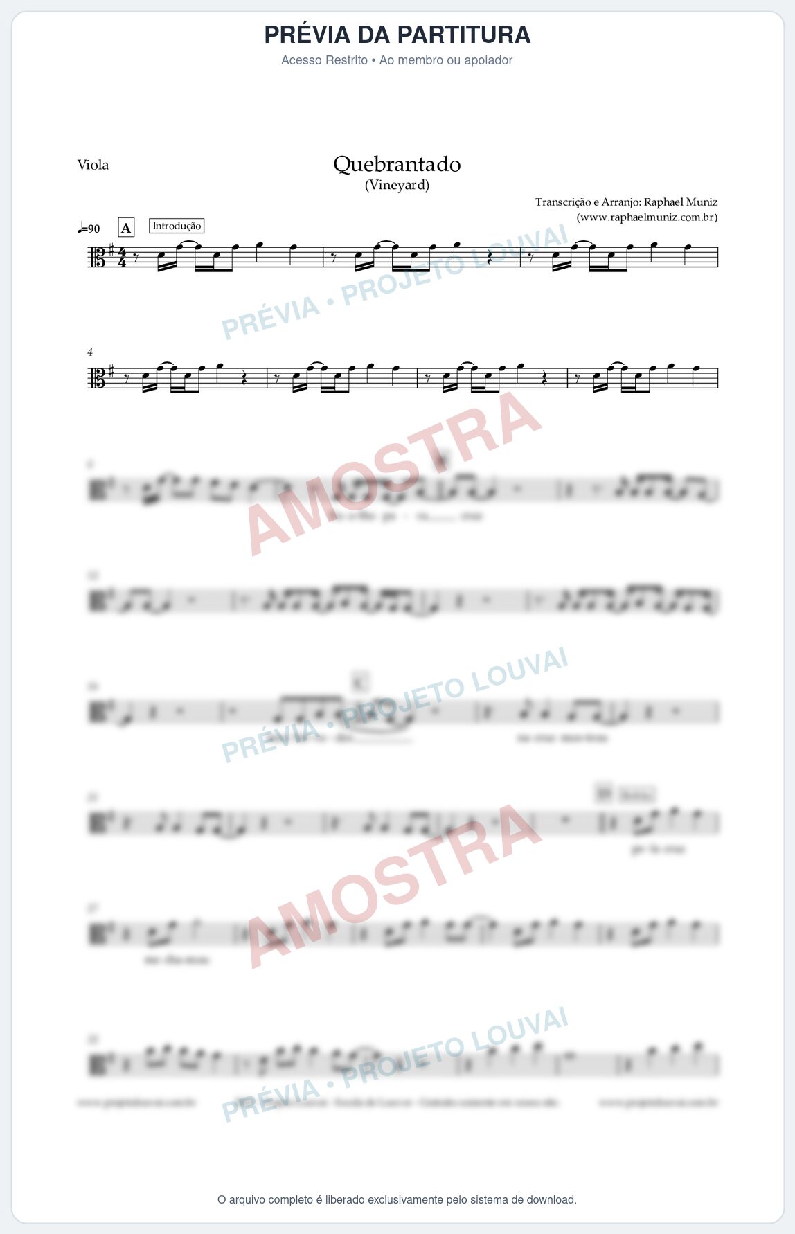 Prévia protegida da primeira página da partitura Partitura para Viola - Quebrantado - Vineyard