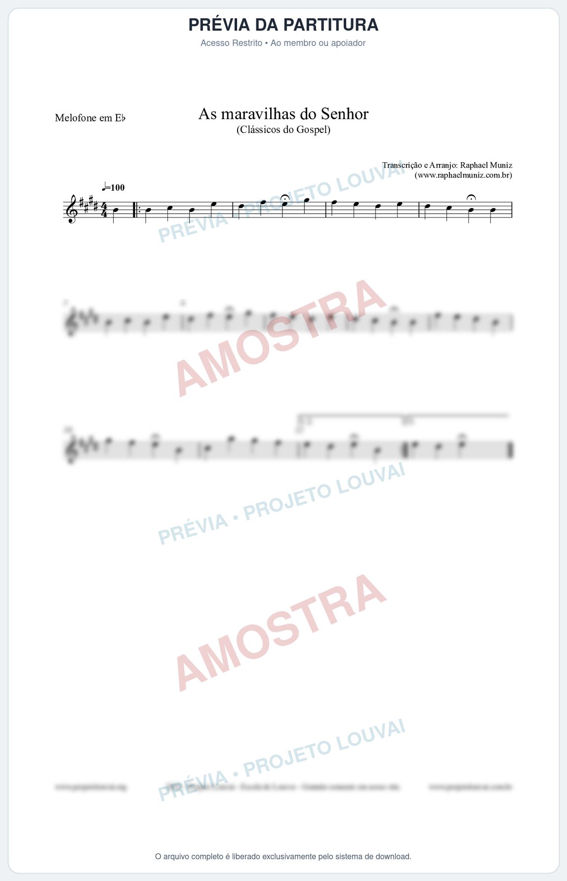 Prévia protegida da primeira página da partitura Partitura para Melofone em Eb - As maravilhas do Senhor - Salmos e Hinos nº213 - Clássicos do Gospel