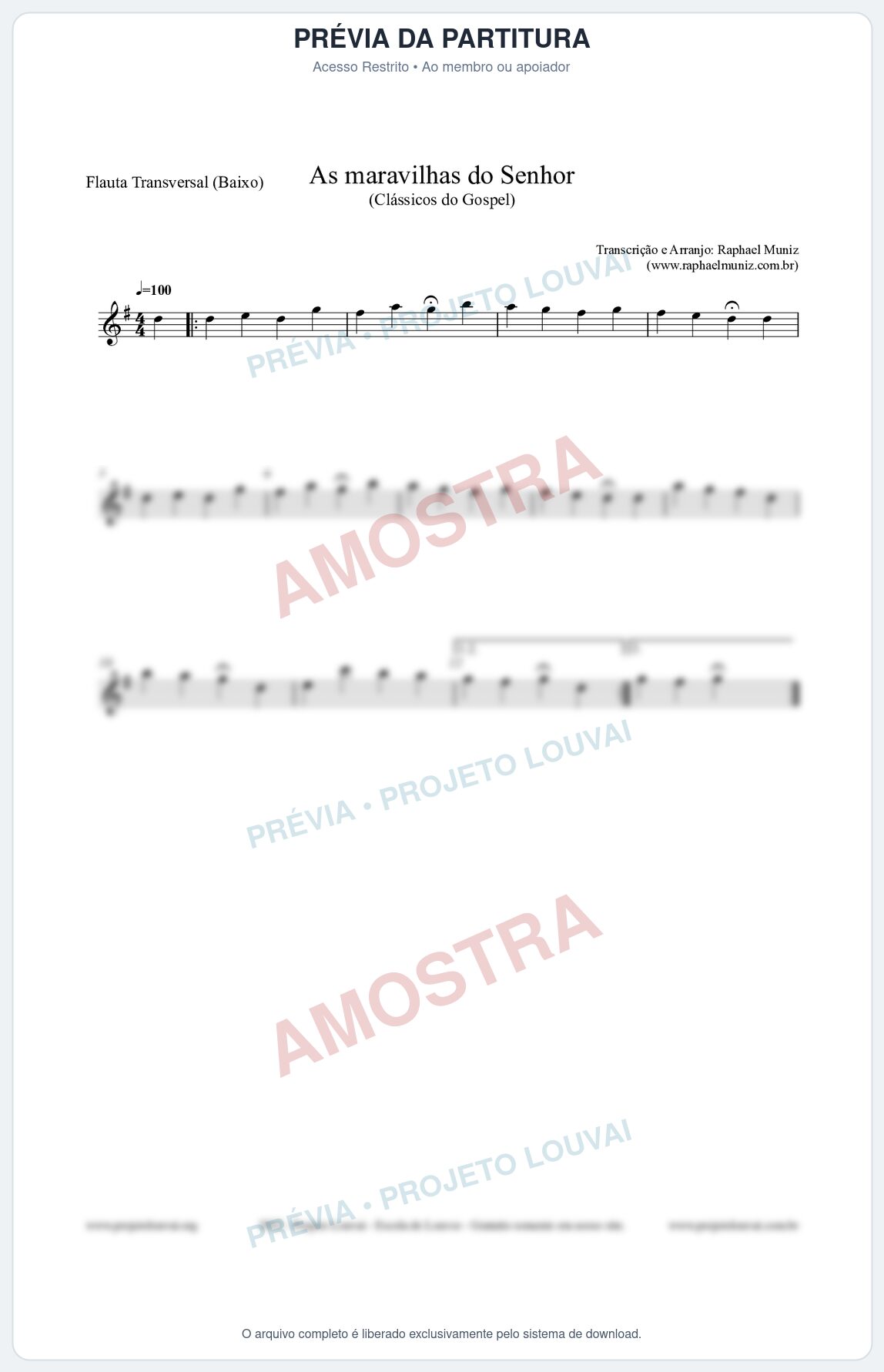 Prévia protegida da primeira página da partitura Partitura para Flauta Transversal (Baixo) - As maravilhas do Senhor - Salmos e Hinos nº213 - Clássicos do Gospel