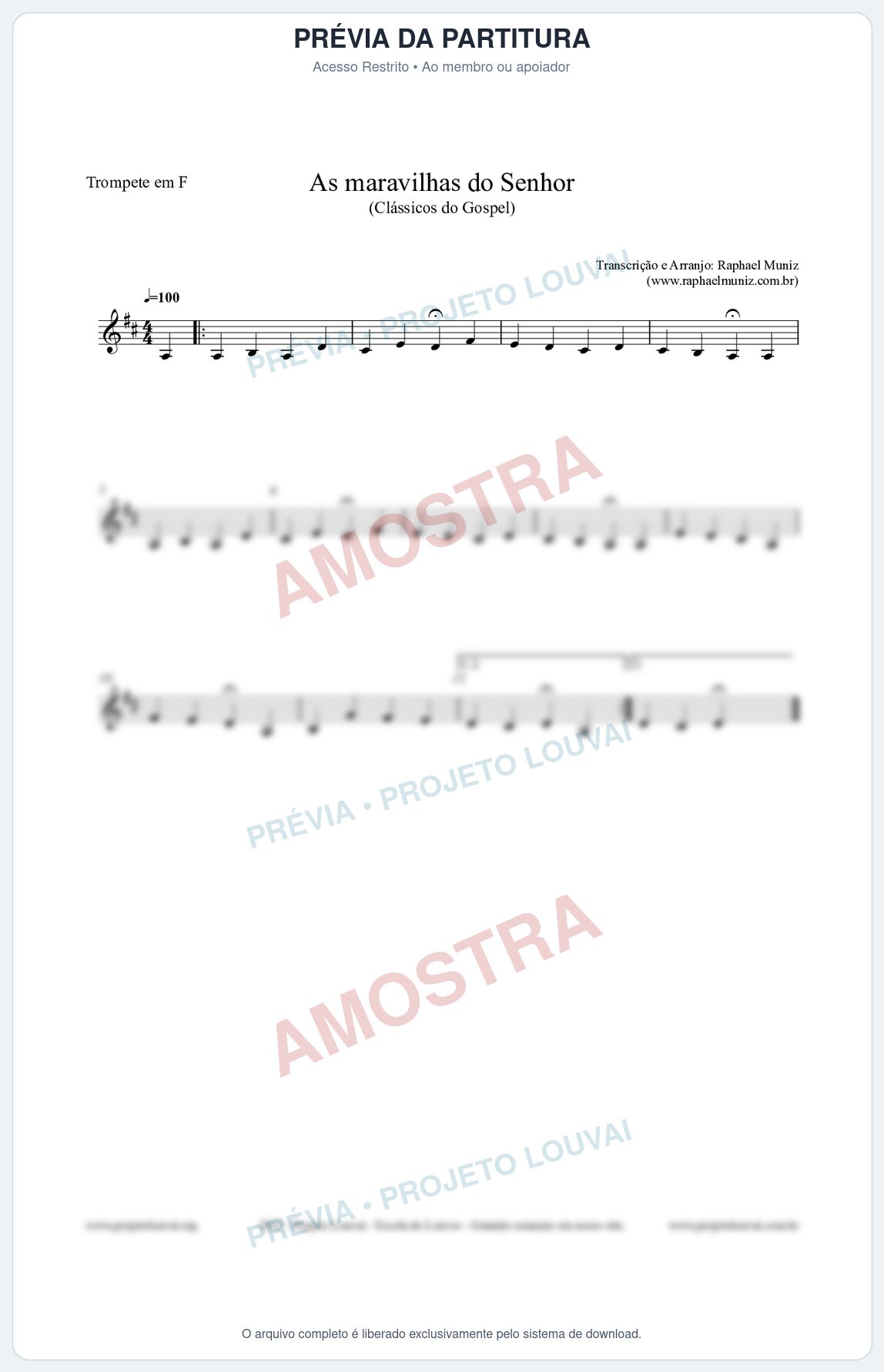Prévia protegida da primeira página da partitura Partitura para Trompete em F - As maravilhas do Senhor - Salmos e Hinos nº213 - Clássicos do Gospel