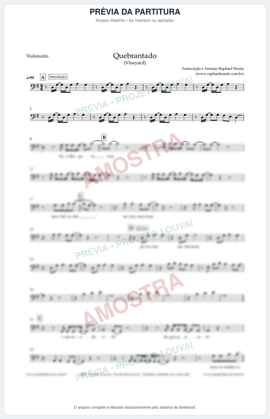 Prévia protegida da primeira página da partitura Partitura para Violoncelo - Quebrantado - Vineyard