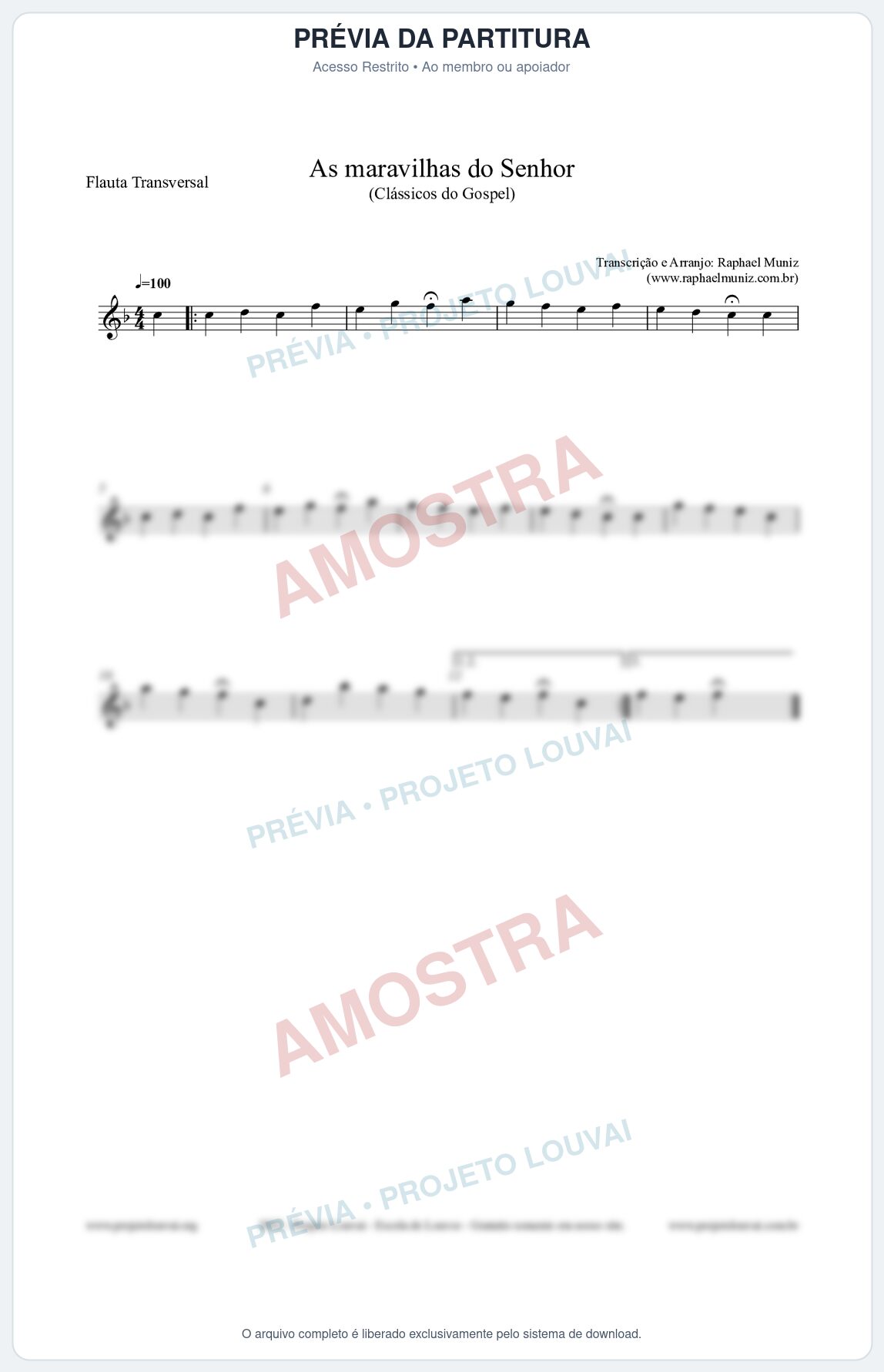 Prévia protegida da primeira página da partitura Partitura para Flauta Transversal - As maravilhas do Senhor - Salmos e Hinos nº213 - Clássicos do Gospel