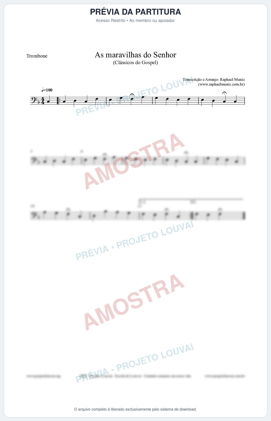 Prévia protegida da primeira página da partitura Partitura para Trombone - As maravilhas do Senhor - Salmos e Hinos nº213 - Clássicos do Gospel