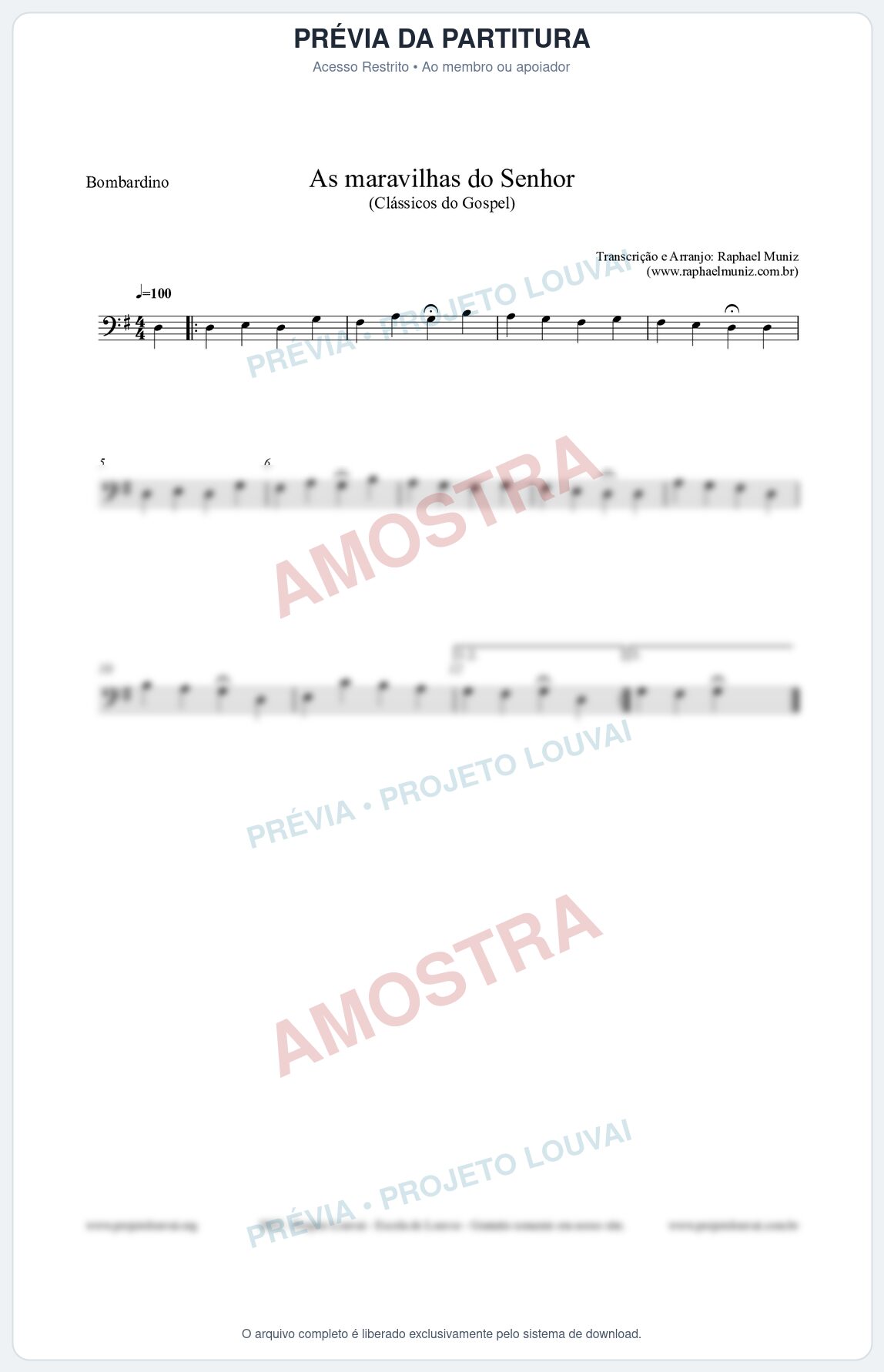 Prévia protegida da primeira página da partitura Partitura para Bombardino - As maravilhas do Senhor - Salmos e Hinos nº213 - Clássicos do Gospel