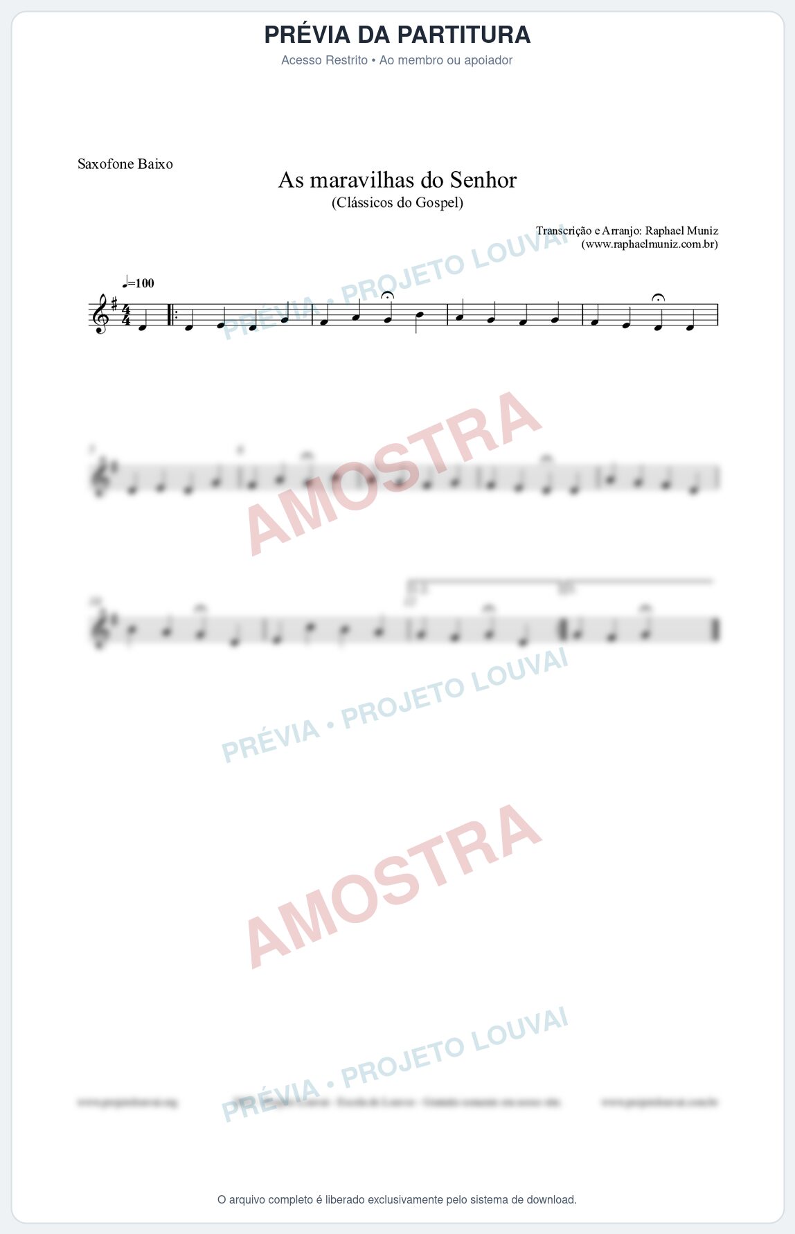 Prévia protegida da primeira página da partitura Partitura para Saxofone Baixo - As maravilhas do Senhor - Salmos e Hinos nº213 - Clássicos do Gospel