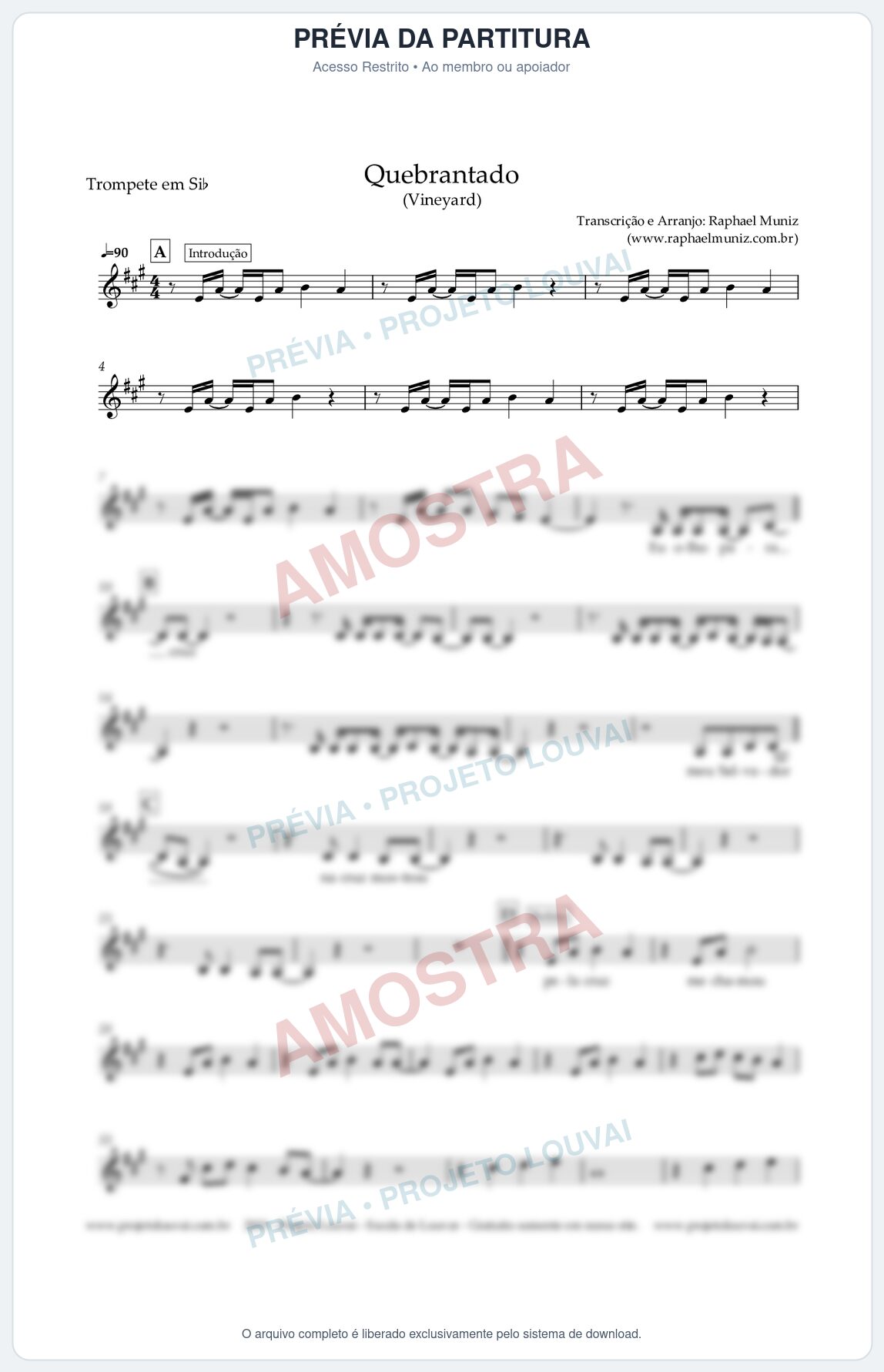 Prévia protegida da primeira página da partitura Partitura para Trompete em Bb - Quebrantado - Vineyard