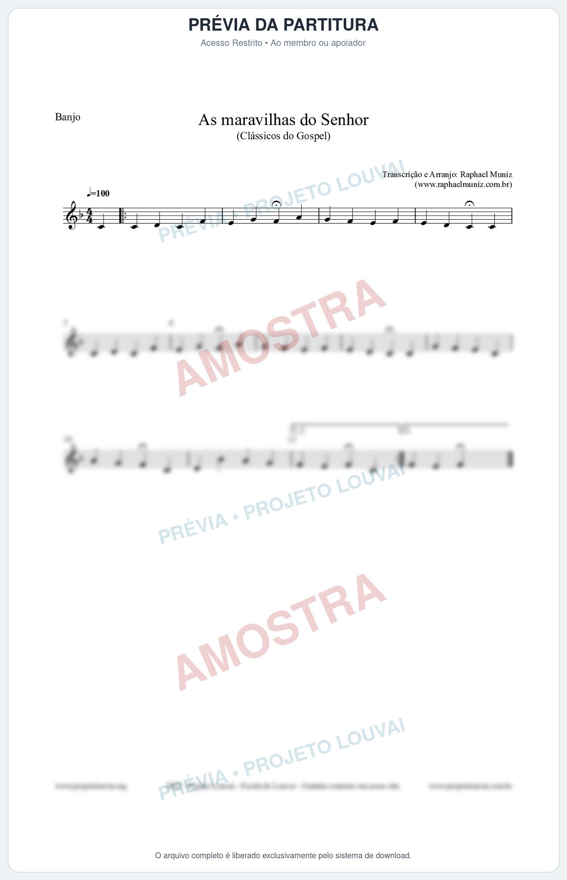 Prévia protegida da primeira página da partitura Partitura para Banjo - As maravilhas do Senhor - Salmos e Hinos nº213 - Clássicos do Gospel