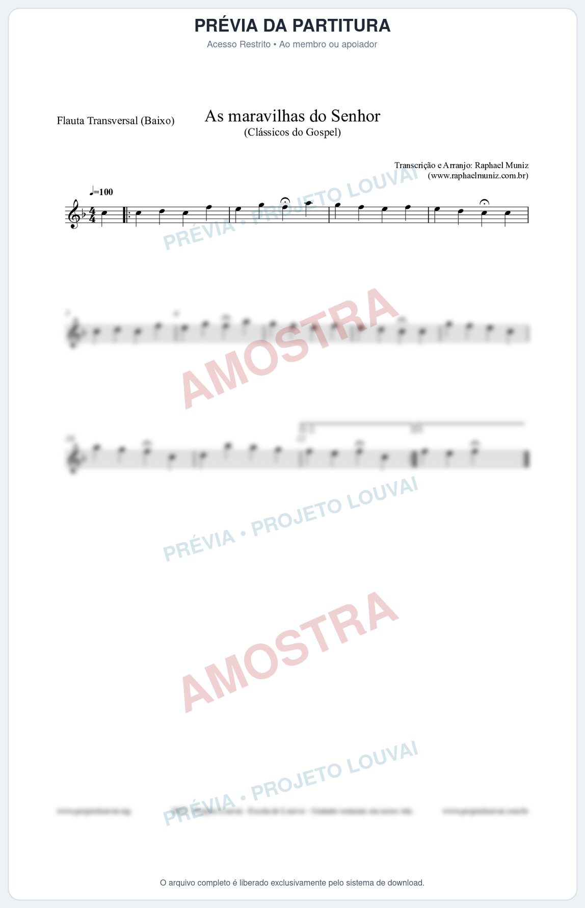 Prévia protegida da primeira página da partitura Partitura para Flauta Transversal (Baixo) - As maravilhas do Senhor - Salmos e Hinos nº213 - Clássicos do Gospel