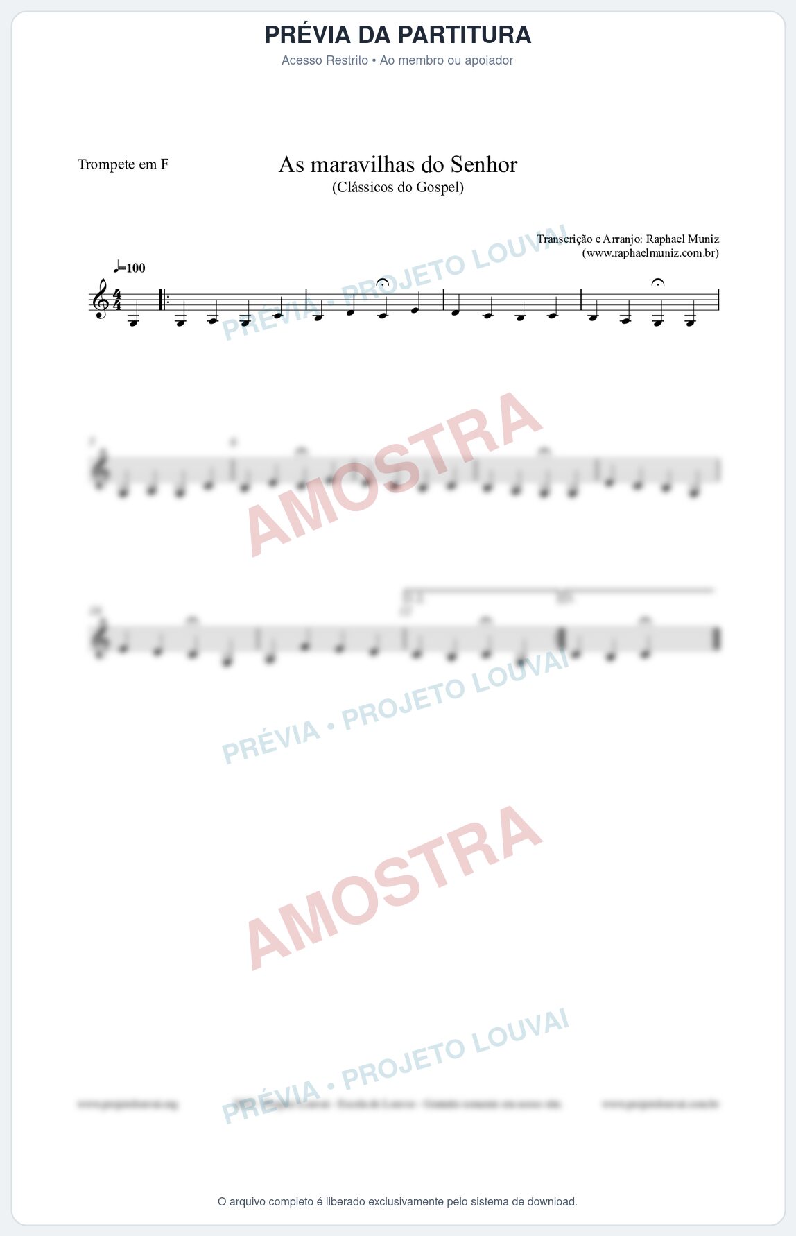 Prévia protegida da primeira página da partitura Partitura para Trompete em F - As maravilhas do Senhor - Salmos e Hinos nº213 - Clássicos do Gospel