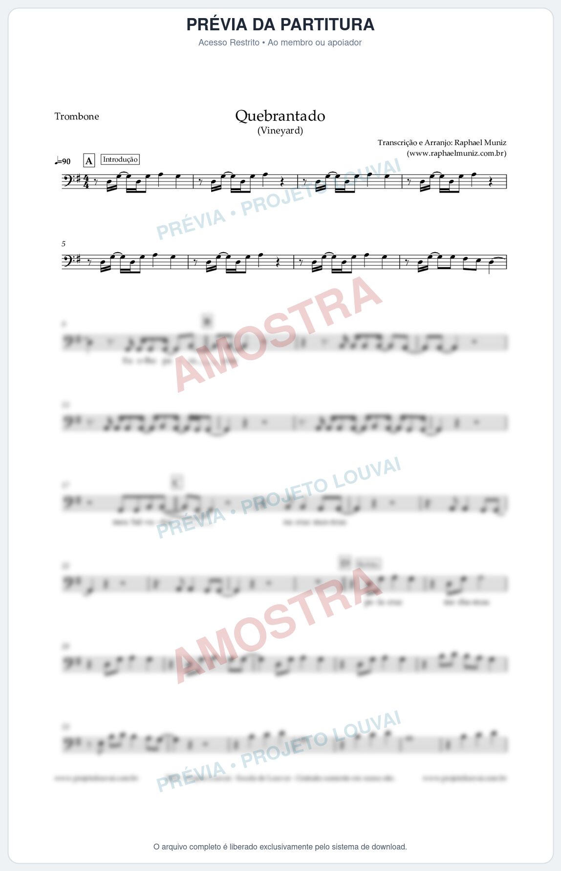 Prévia protegida da primeira página da partitura Partitura para Trombone - Quebrantado - Vineyard