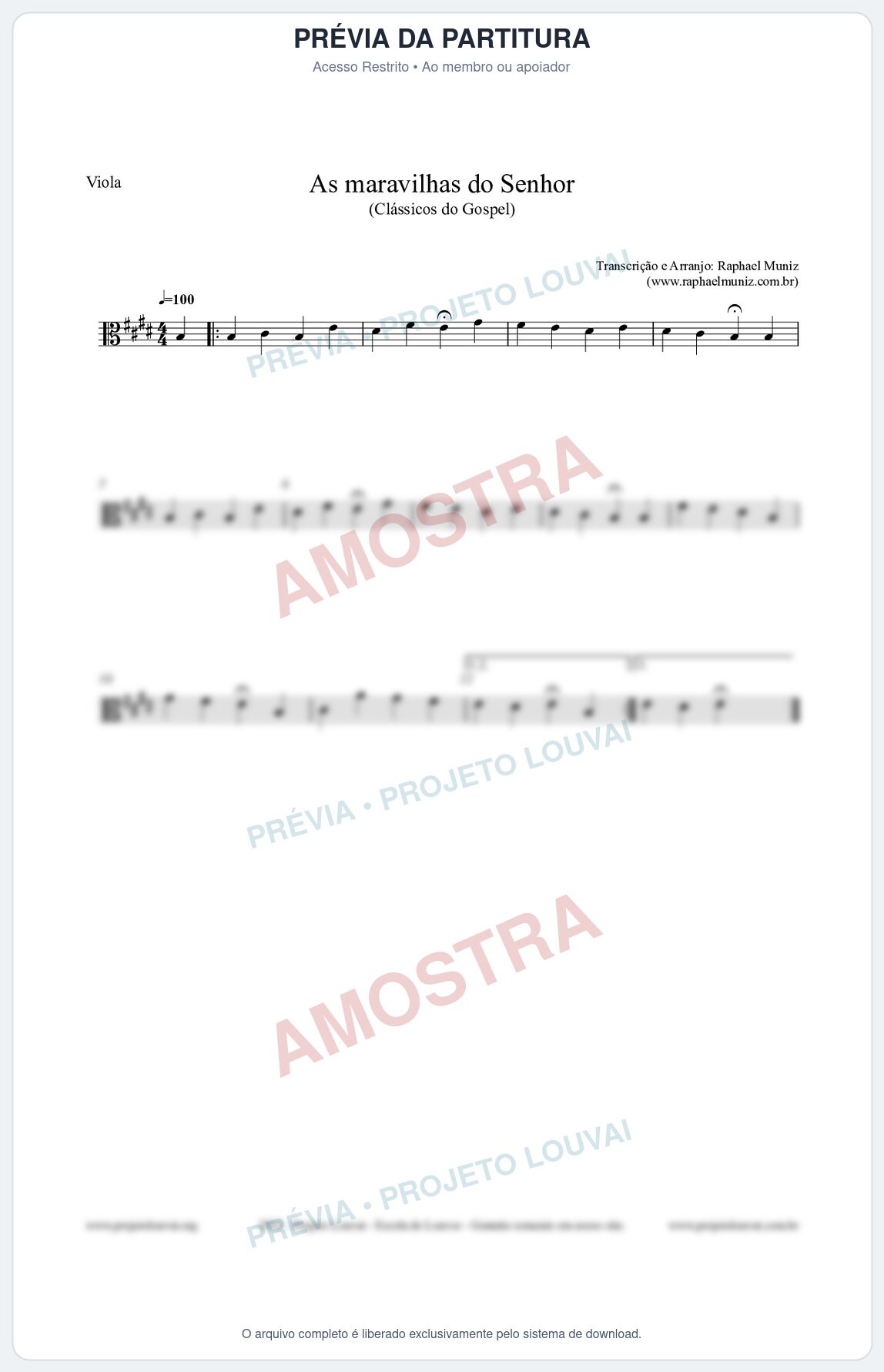 Prévia protegida da primeira página da partitura Partitura para Viola - As maravilhas do Senhor - Salmos e Hinos nº213 - Clássicos do Gospel