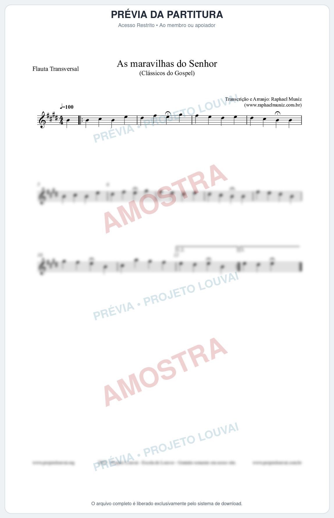 Prévia protegida da primeira página da partitura Partitura para Flauta Transversal - As maravilhas do Senhor - Salmos e Hinos nº213 - Clássicos do Gospel