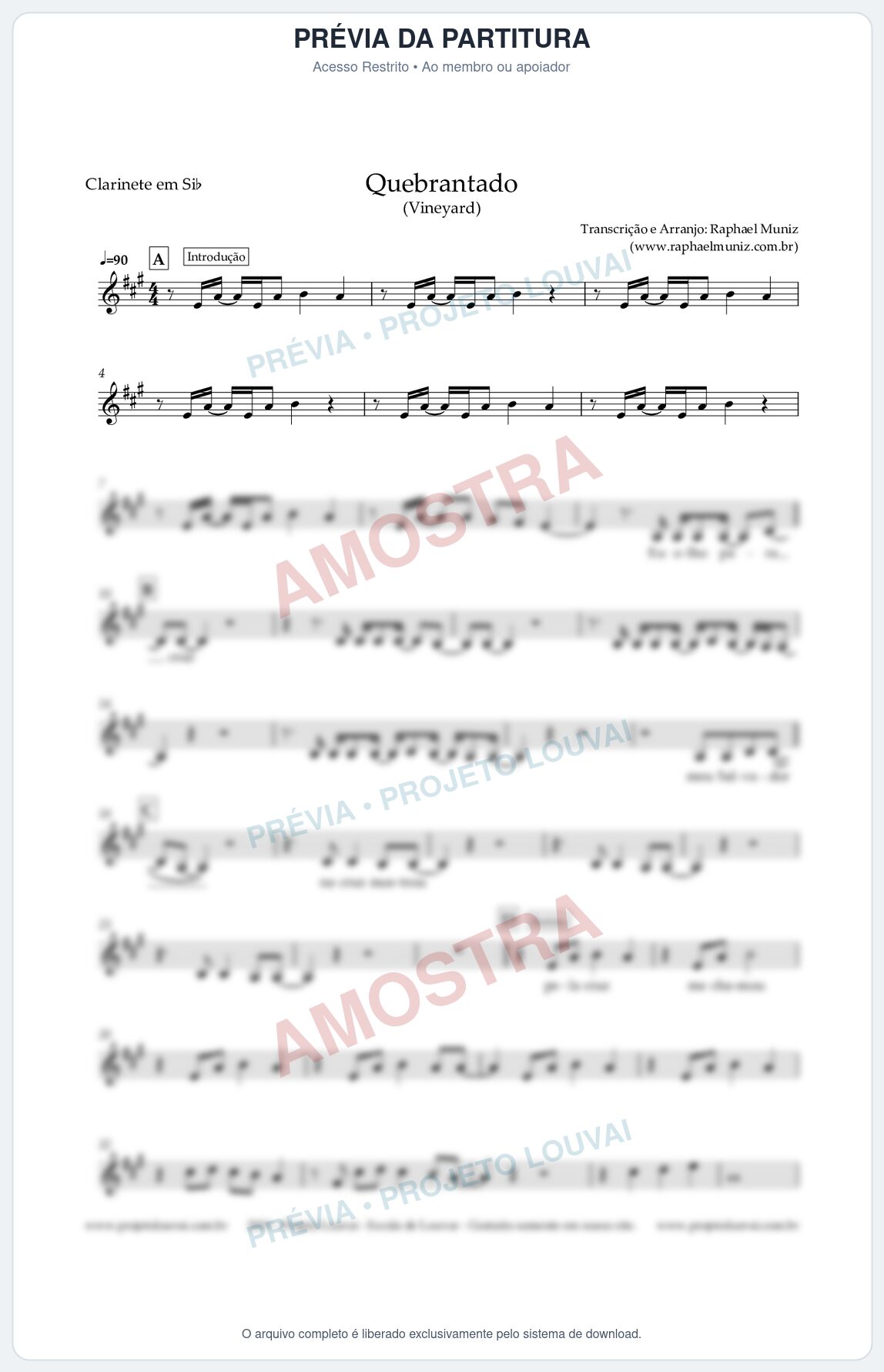 Prévia protegida da primeira página da partitura Partitura para Clarinete em Bb - Quebrantado - Vineyard