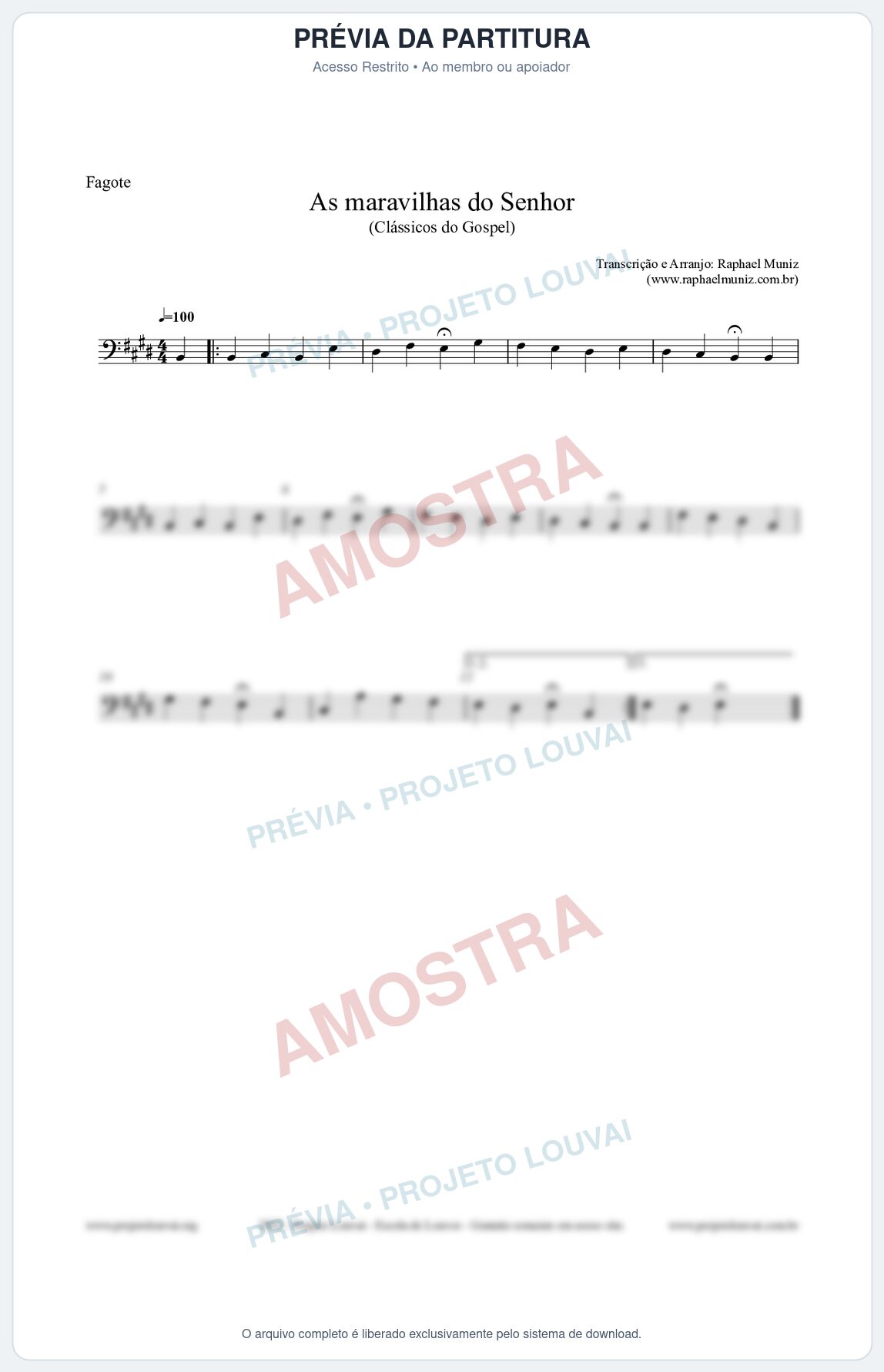 Prévia protegida da primeira página da partitura Partitura para Fagote - As maravilhas do Senhor - Salmos e Hinos nº213 - Clássicos do Gospel
