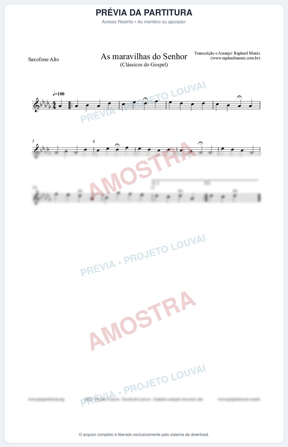 Prévia protegida da primeira página da partitura Partitura para Saxofone Alto - As maravilhas do Senhor - Salmos e Hinos nº213 - Clássicos do Gospel