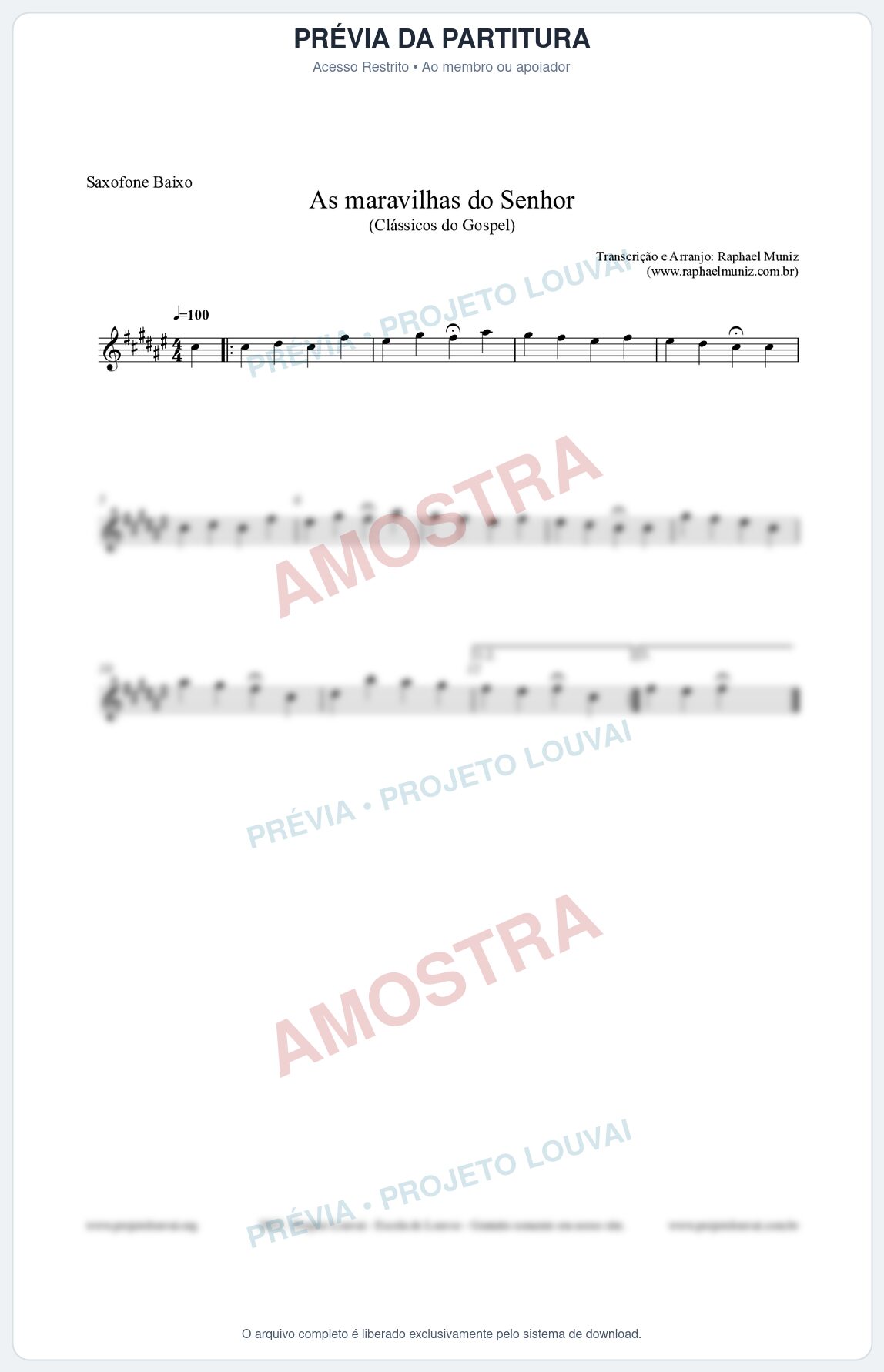 Prévia protegida da primeira página da partitura Partitura para Saxofone Baixo - As maravilhas do Senhor - Salmos e Hinos nº213 - Clássicos do Gospel