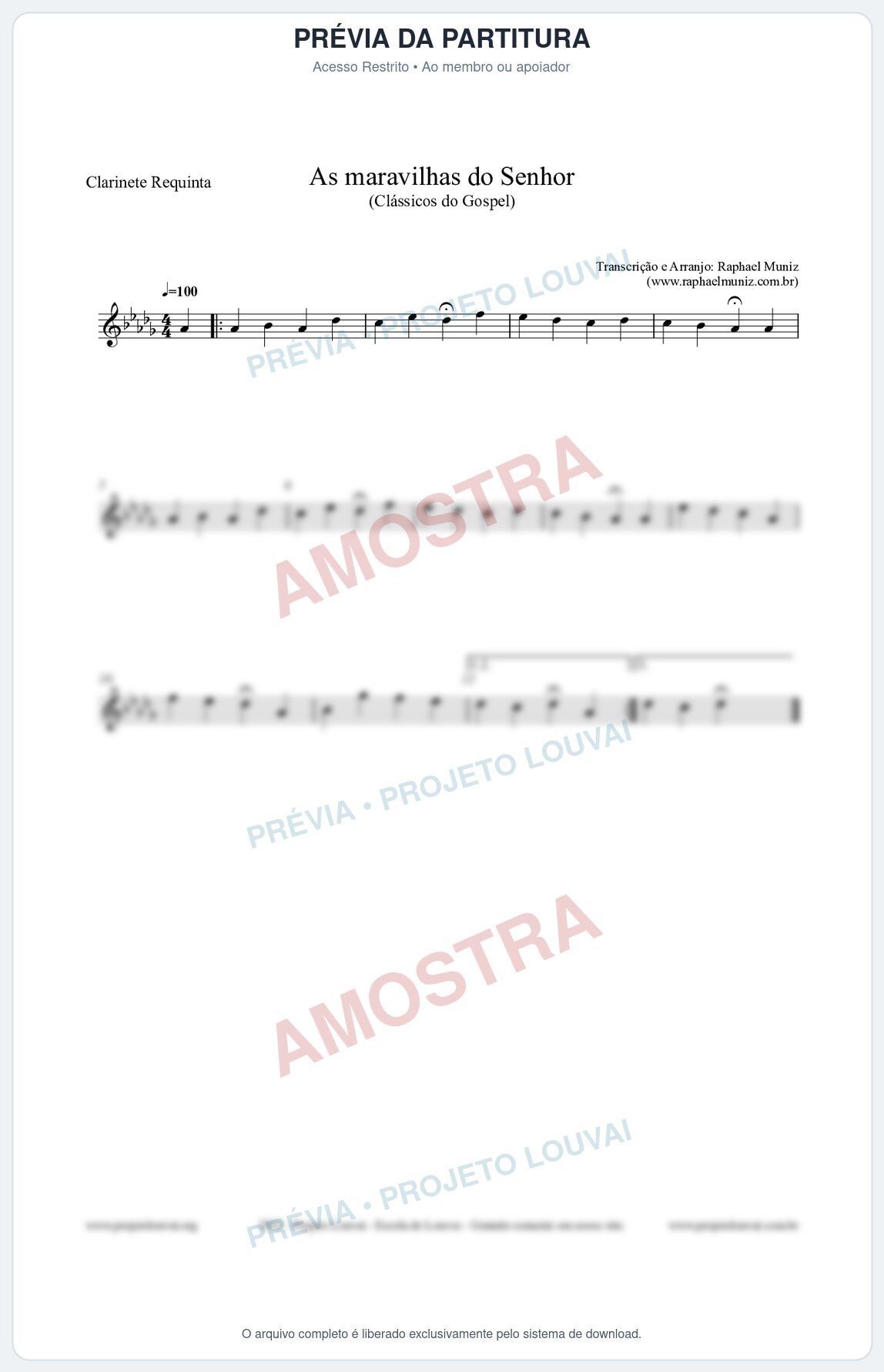 Prévia protegida da primeira página da partitura Partitura para Clarinete Requinta - As maravilhas do Senhor - Salmos e Hinos nº213 - Clássicos do Gospel