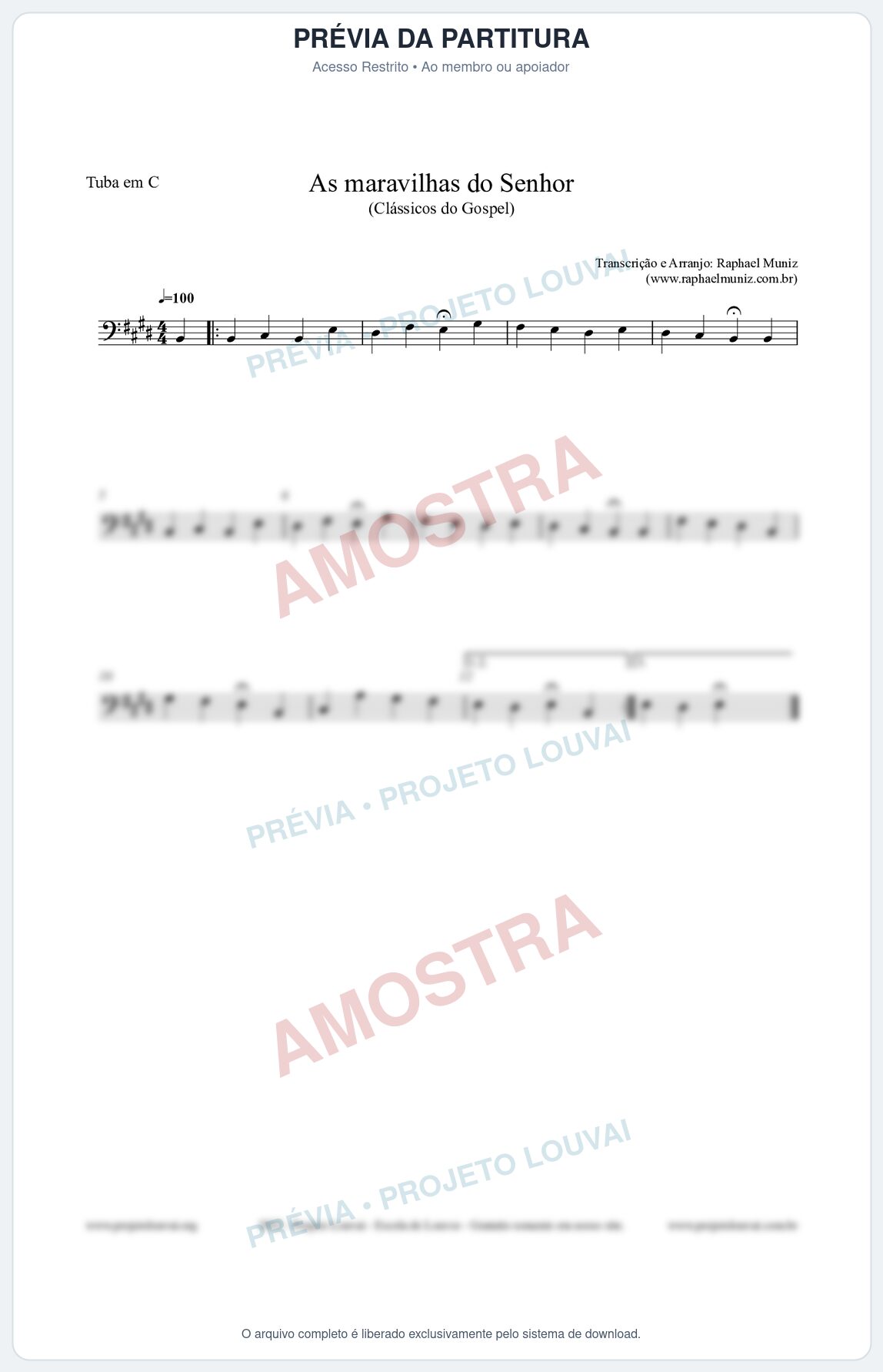 Prévia protegida da primeira página da partitura Partitura para Tuba em C - As maravilhas do Senhor - Salmos e Hinos nº213 - Clássicos do Gospel