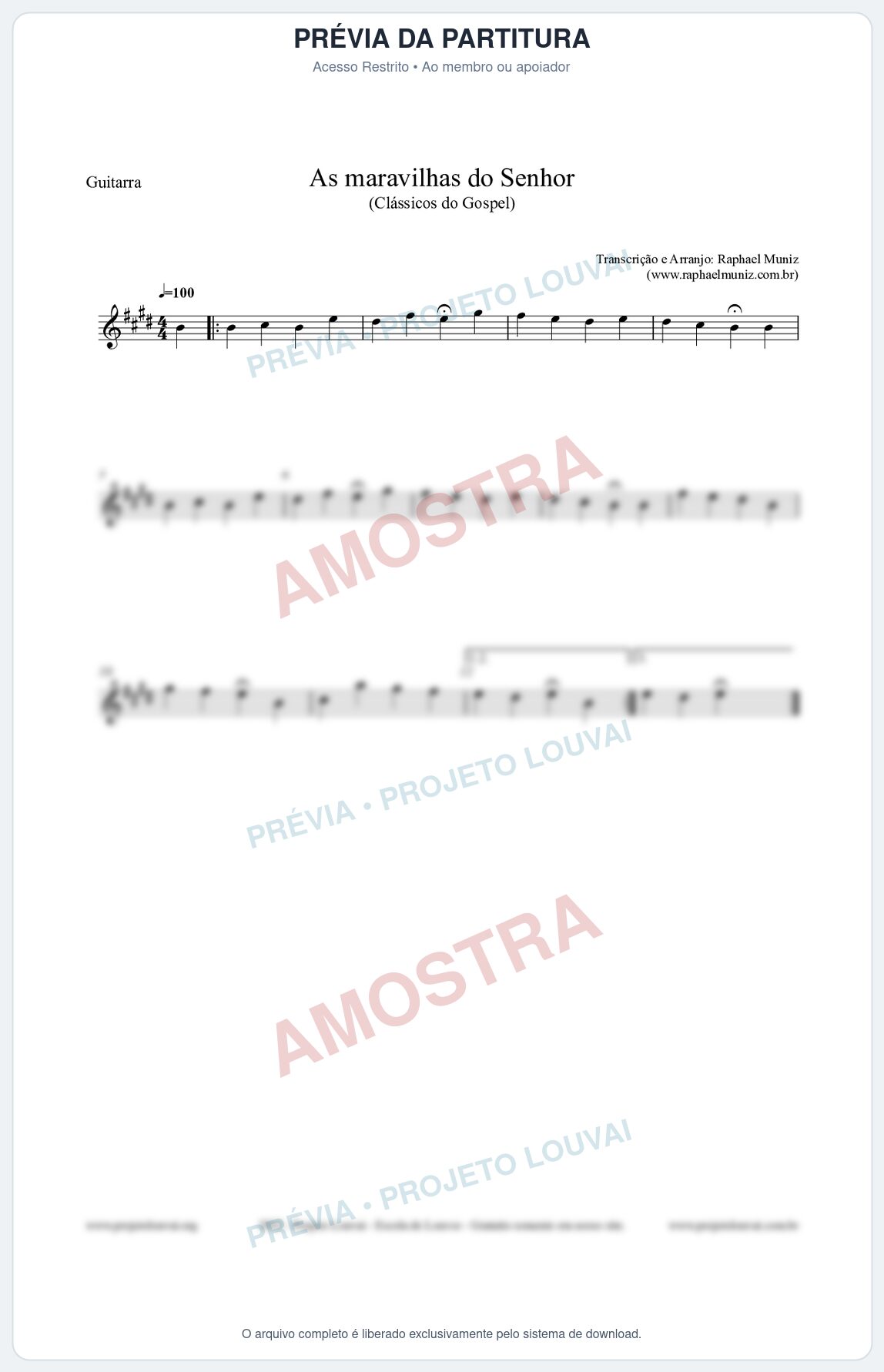 Prévia protegida da primeira página da partitura Partitura para Guitarra - As maravilhas do Senhor - Salmos e Hinos nº213 - Clássicos do Gospel