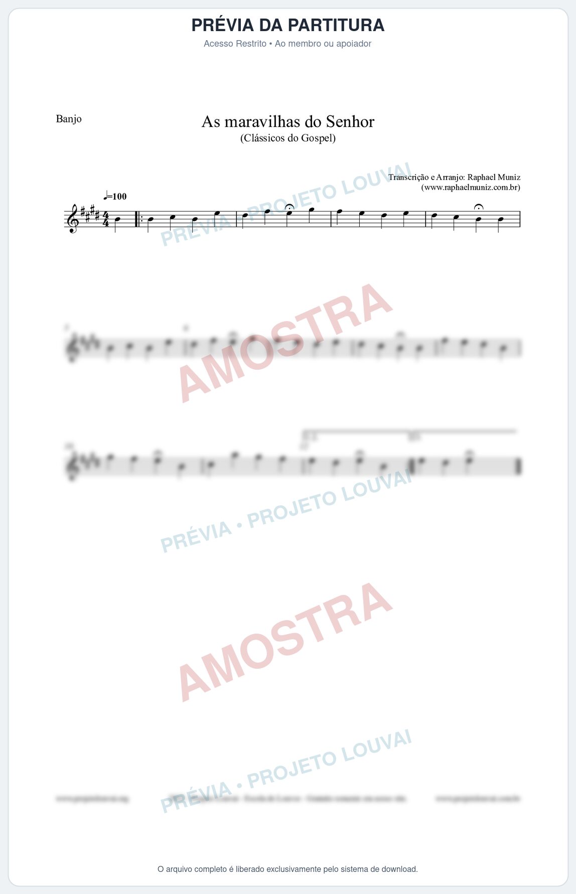 Prévia protegida da primeira página da partitura Partitura para Banjo - As maravilhas do Senhor - Salmos e Hinos nº213 - Clássicos do Gospel