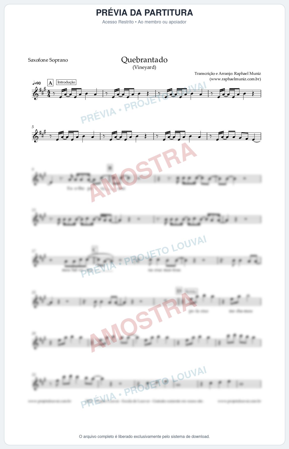 Prévia protegida da primeira página da partitura Partitura para Saxofone Soprano - Quebrantado - Vineyard