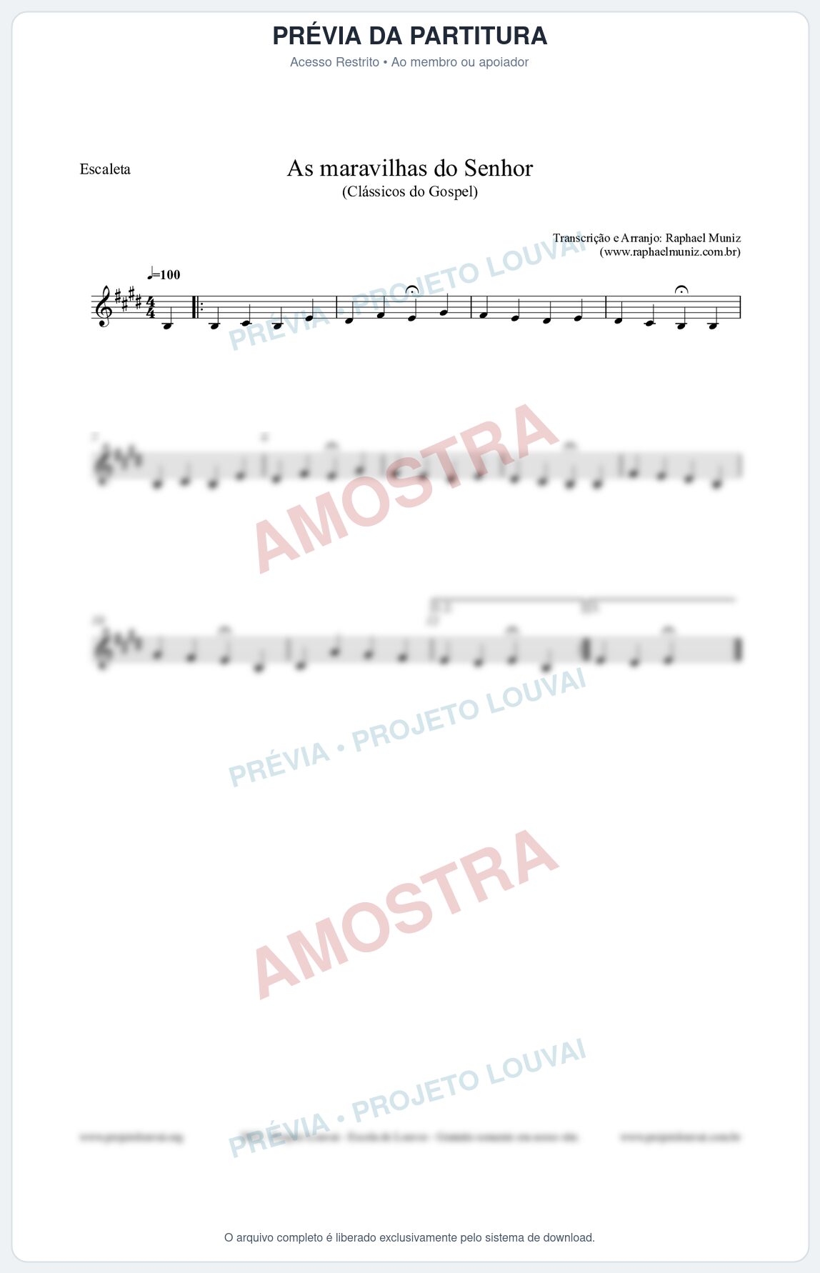 Prévia protegida da primeira página da partitura Partitura para Escaleta - As maravilhas do Senhor - Salmos e Hinos nº213 - Clássicos do Gospel