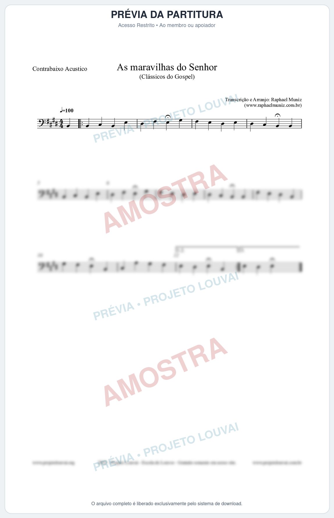 Prévia protegida da primeira página da partitura Partitura para Contrabaixo Acústico - As maravilhas do Senhor - Salmos e Hinos nº213 - Clássicos do Gospel
