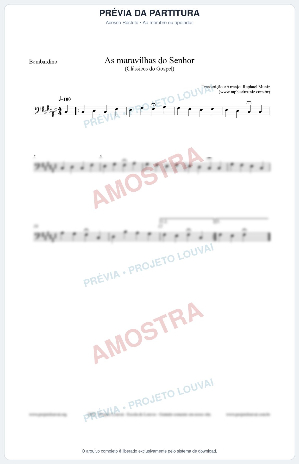 Prévia protegida da primeira página da partitura Partitura para Bombardino - As maravilhas do Senhor - Salmos e Hinos nº213 - Clássicos do Gospel