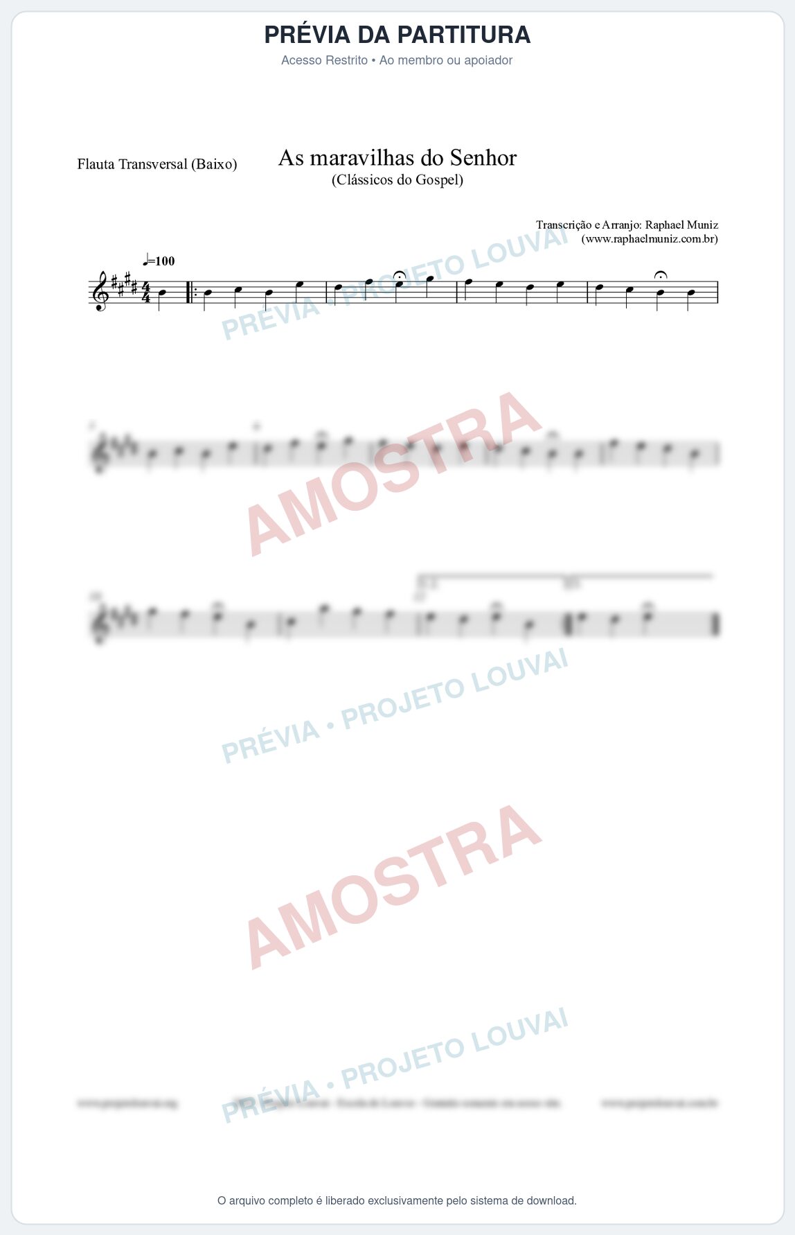 Prévia protegida da primeira página da partitura Partitura para Flauta Transversal (Baixo) - As maravilhas do Senhor - Salmos e Hinos nº213 - Clássicos do Gospel